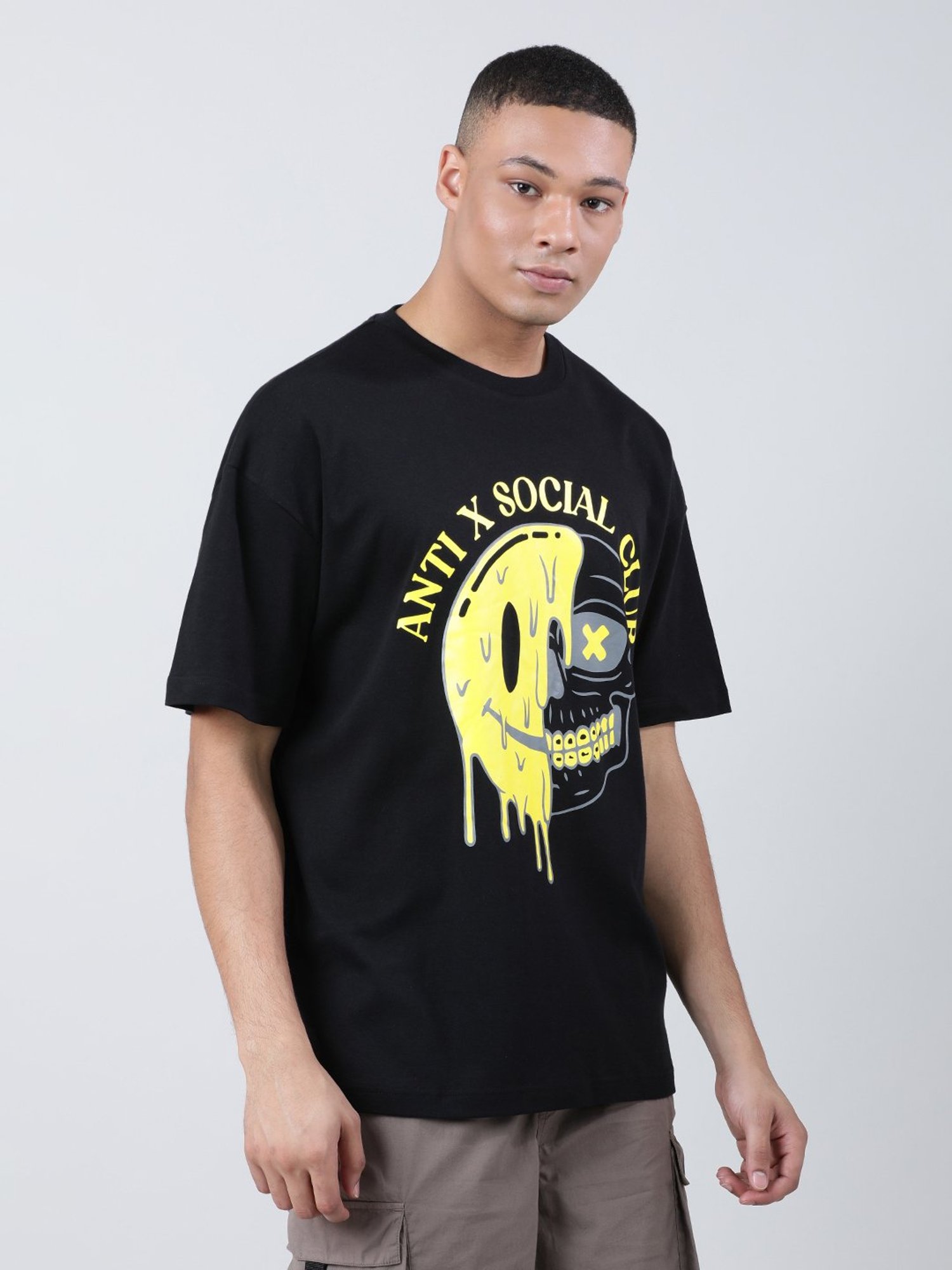 Bene Kleed Black Loose Fit Printed Cotton Crew T-Shirt