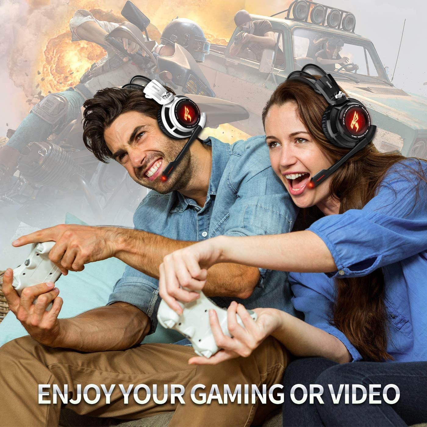 SOMIC G941 Gaming Headset for PS4, PC and Laptop, 7.1 Virtual Surround Sound USB Lightweight Over Ear Headphone with Mic,Volume Control,LED(Black)