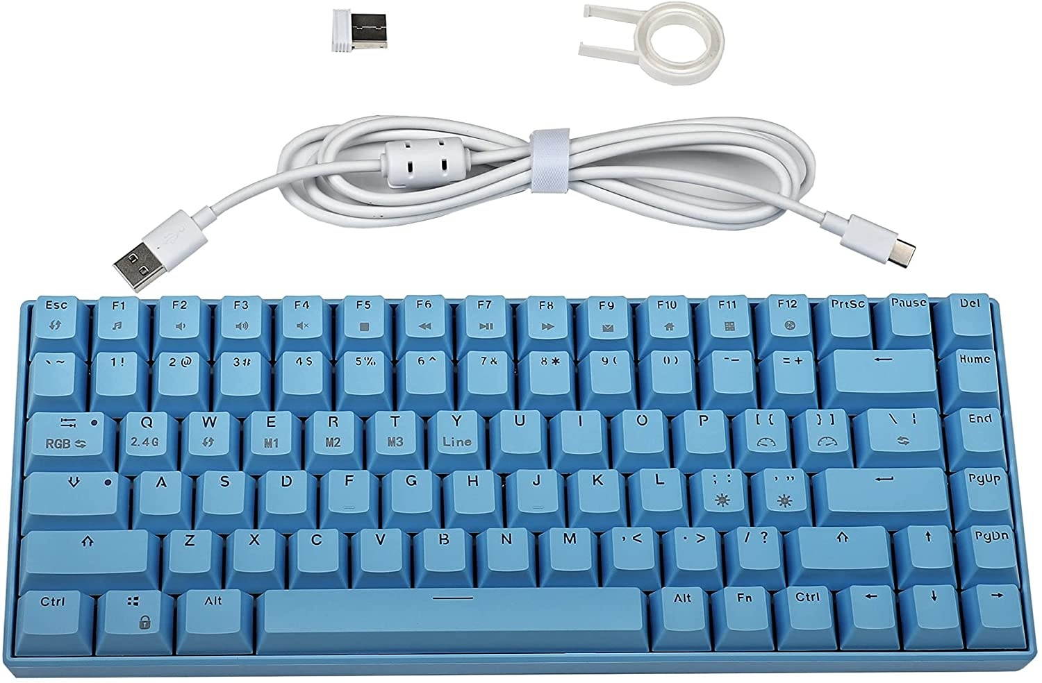 TYX84 80% RGB Detachable USB Wired Bluetooth 2.4G Three Mode Outemu Switches Double Shot PBT Keycap Mechanical Keyboard (Outemu Black, Blue Case)