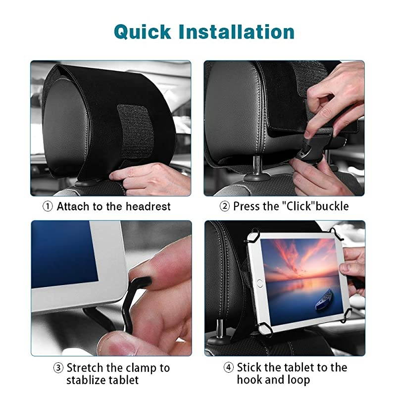 Car Headrest Holder Universal Car Tablet Holder Headrest Mount Holder for 7 to 11 Tablet Fit with iPad Pro 11 202010597 iPad Air 3 2 Mini 5 4 3 iPad 4 3 2 Galaxy Tab Black
