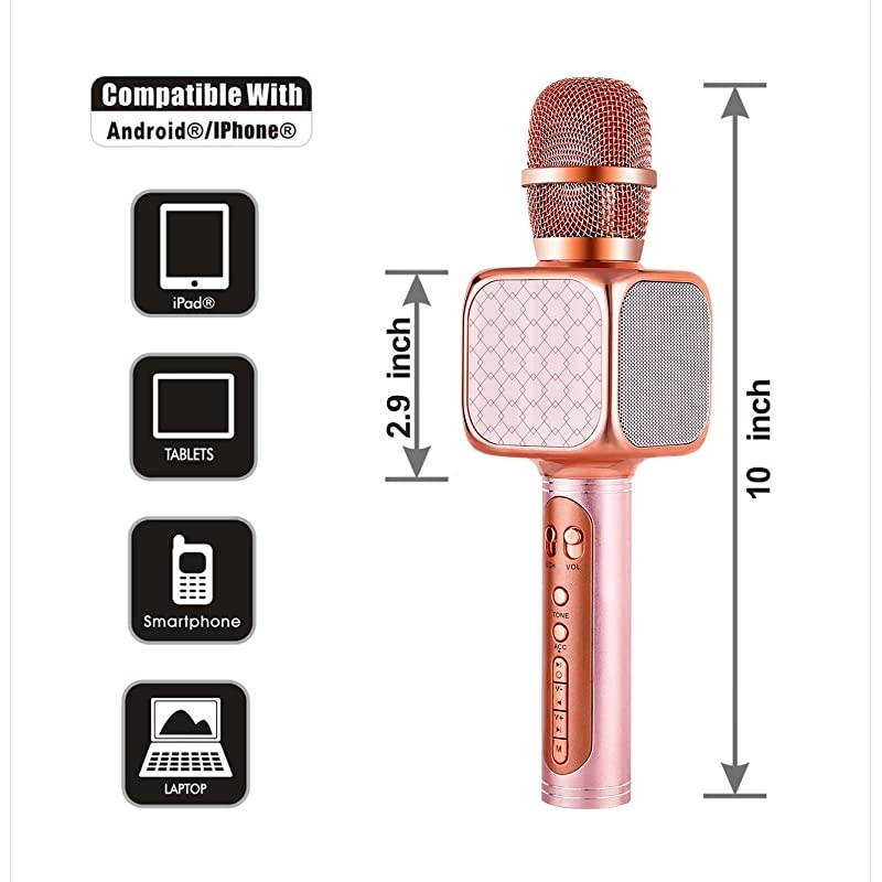 Portable Wireless Karaoke Microphone YS69 Handheld Cellphone Karaoke Player Support USBTF MP3 Player and Bluetooth Karaoke Machine for All Ages 69 Rose