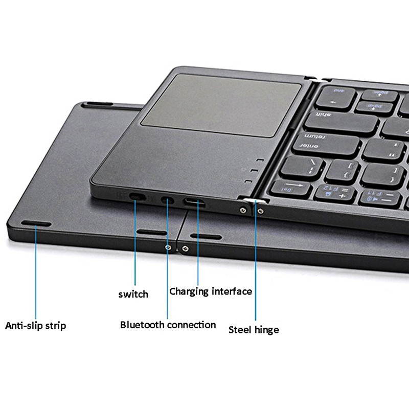 Portable Mini Ultra Slim Thin Foldable Folding BT Wireless Bluetooth Keyboard with Touchpad for IPhone IPad MacBook Phone Tablet PC