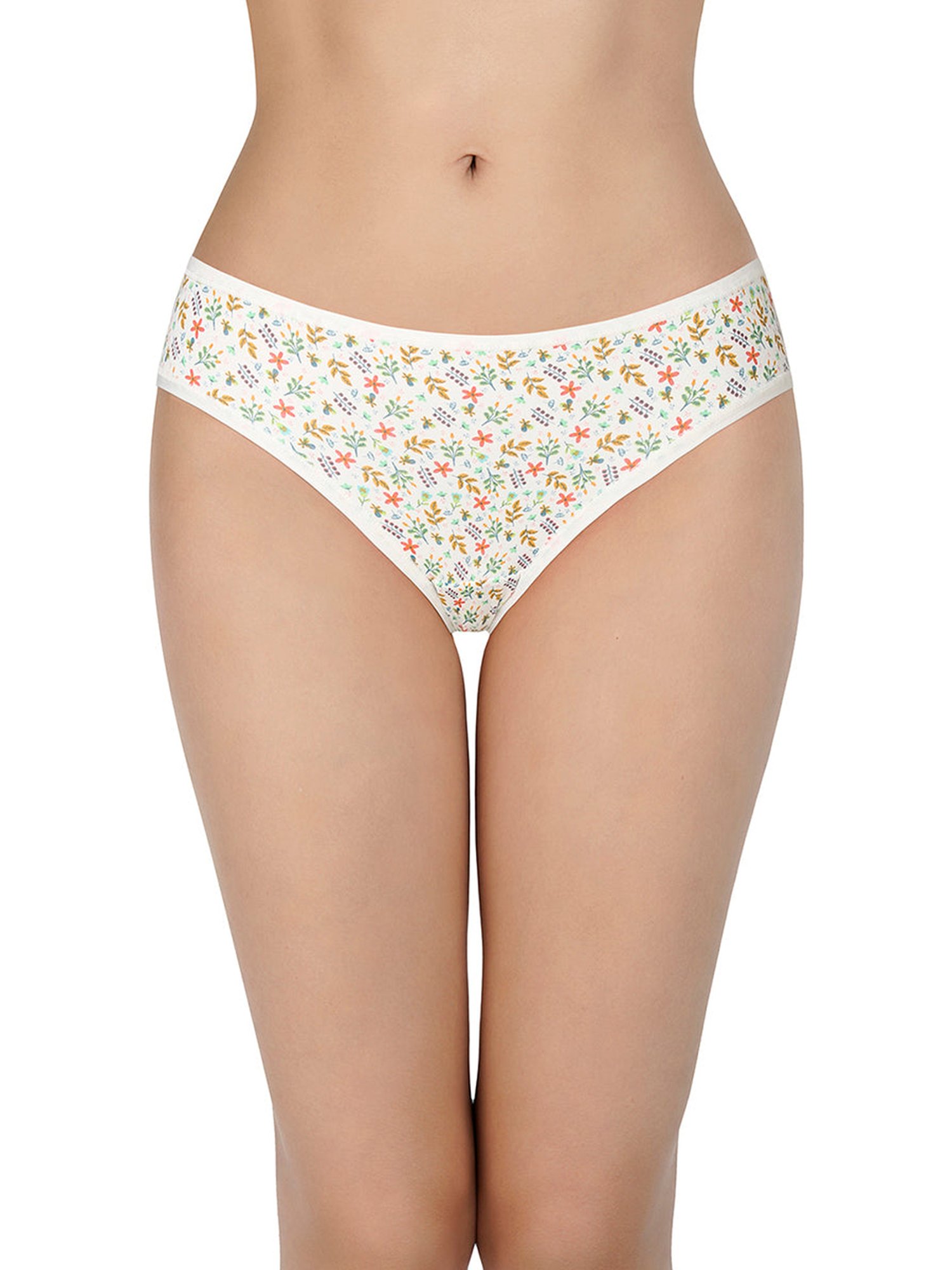 Amante Sea Green & White Cotton Floral Print Bikini Panties - Pack Of 5