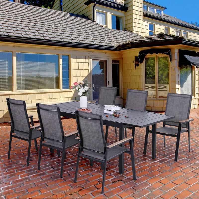 7pc Patio Set with Expandable Table & Lightweight Aluminum Frame Stackable Sling Chairs - Captiva Designs