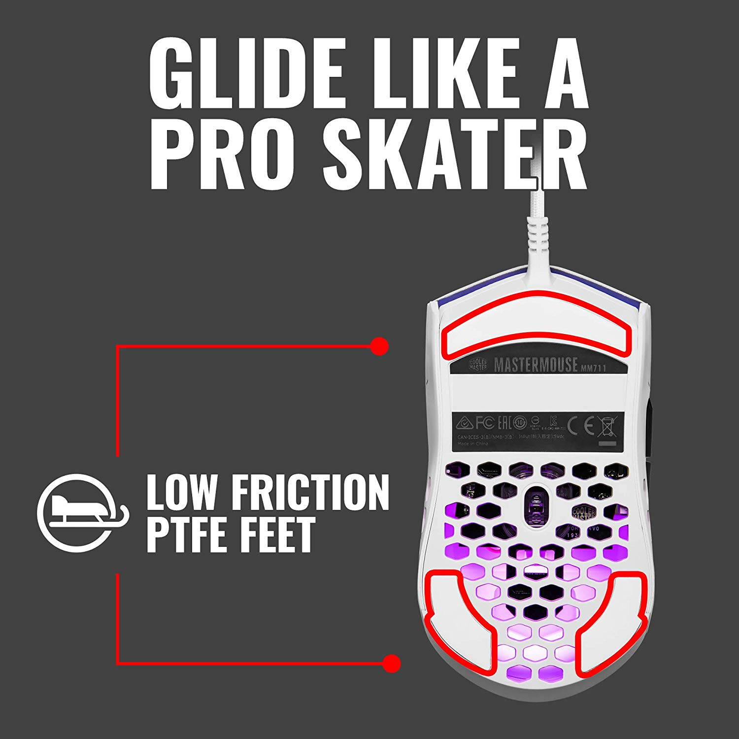 Cooler Master MM711 Gaming Mouse with Lightweight Honeycomb Shell, Ultraweave Cable, 16000 DPI Optical Sensor and RGB Accents