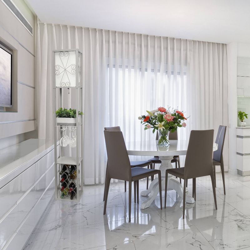 Etagere Organizer Storage Shelf Floor Lamp with Linen Shade Gray - Simple Designs