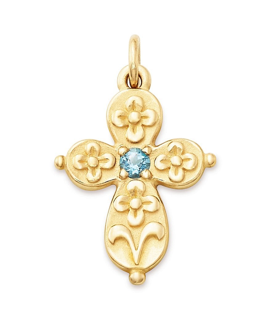 James Avery 14K Gold Floret Blue Topaz Cross Charm