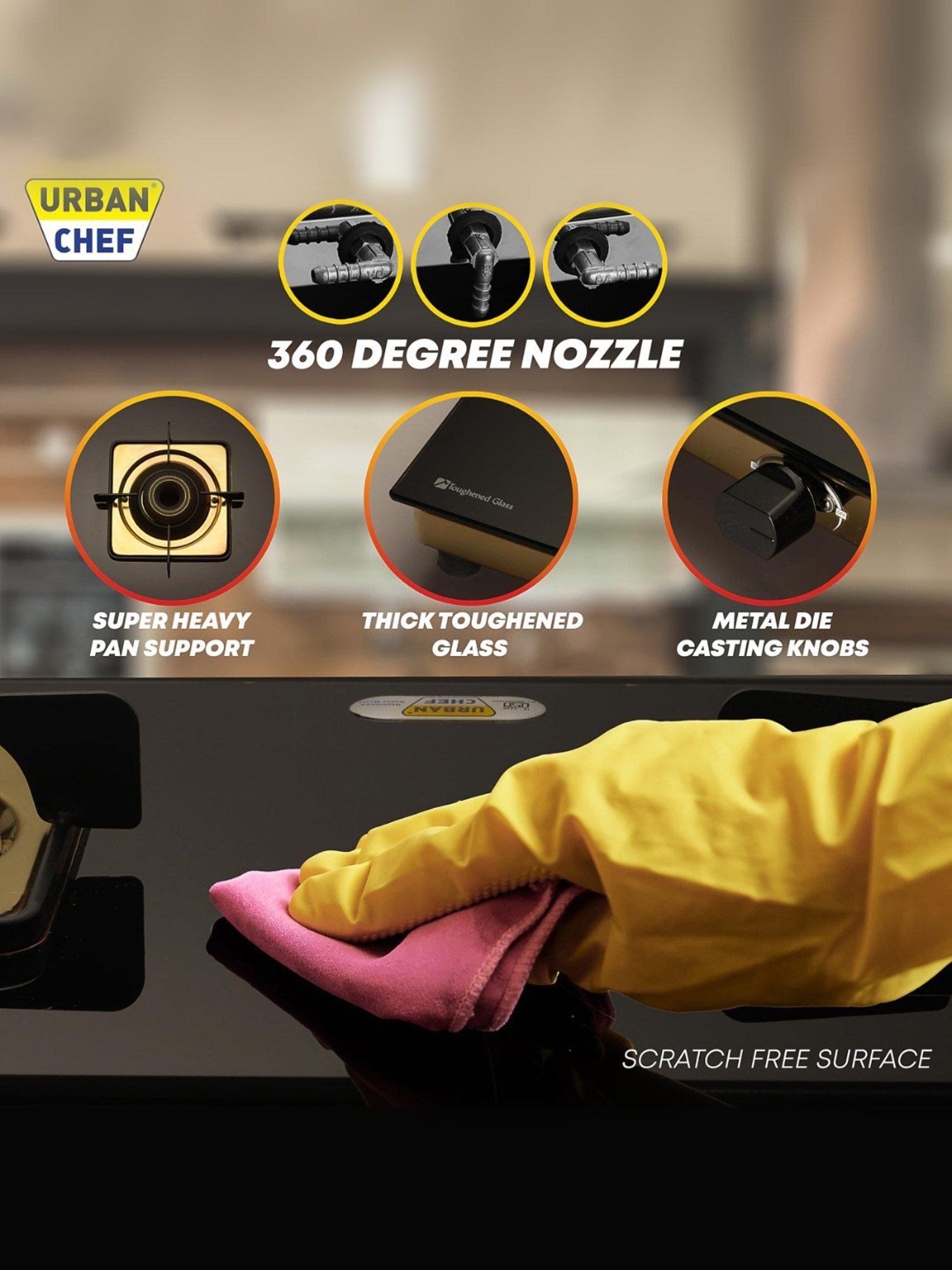 Urban Chef Gas Stove with 2 Burners ( Gold )