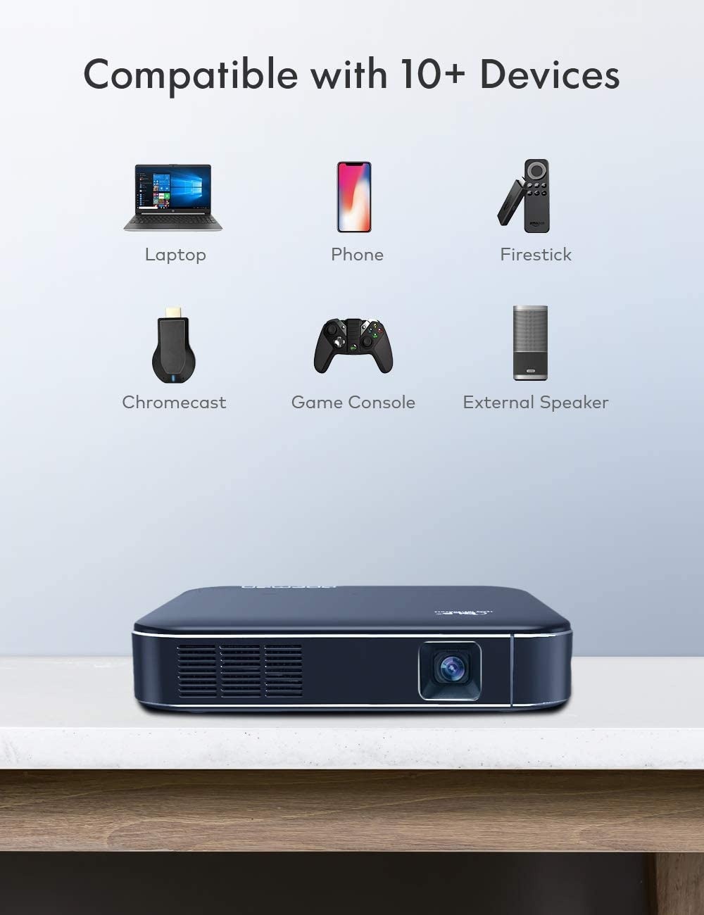 APEMAN M400 Mini Portable Projector, Video DLP Pocket Projector for Home and Outdoor Entertainment Support 1080P HDMI Input Rechargeable Stereo 360&deg; Speakers Neat Projector with Upgraded Auto Keystone