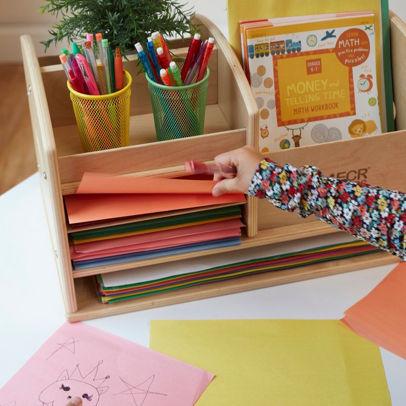 ECR4Kids Birch Tabletop Supplies Storage Center, Teacher Caddy, Wood Desktop Organizer - Natural