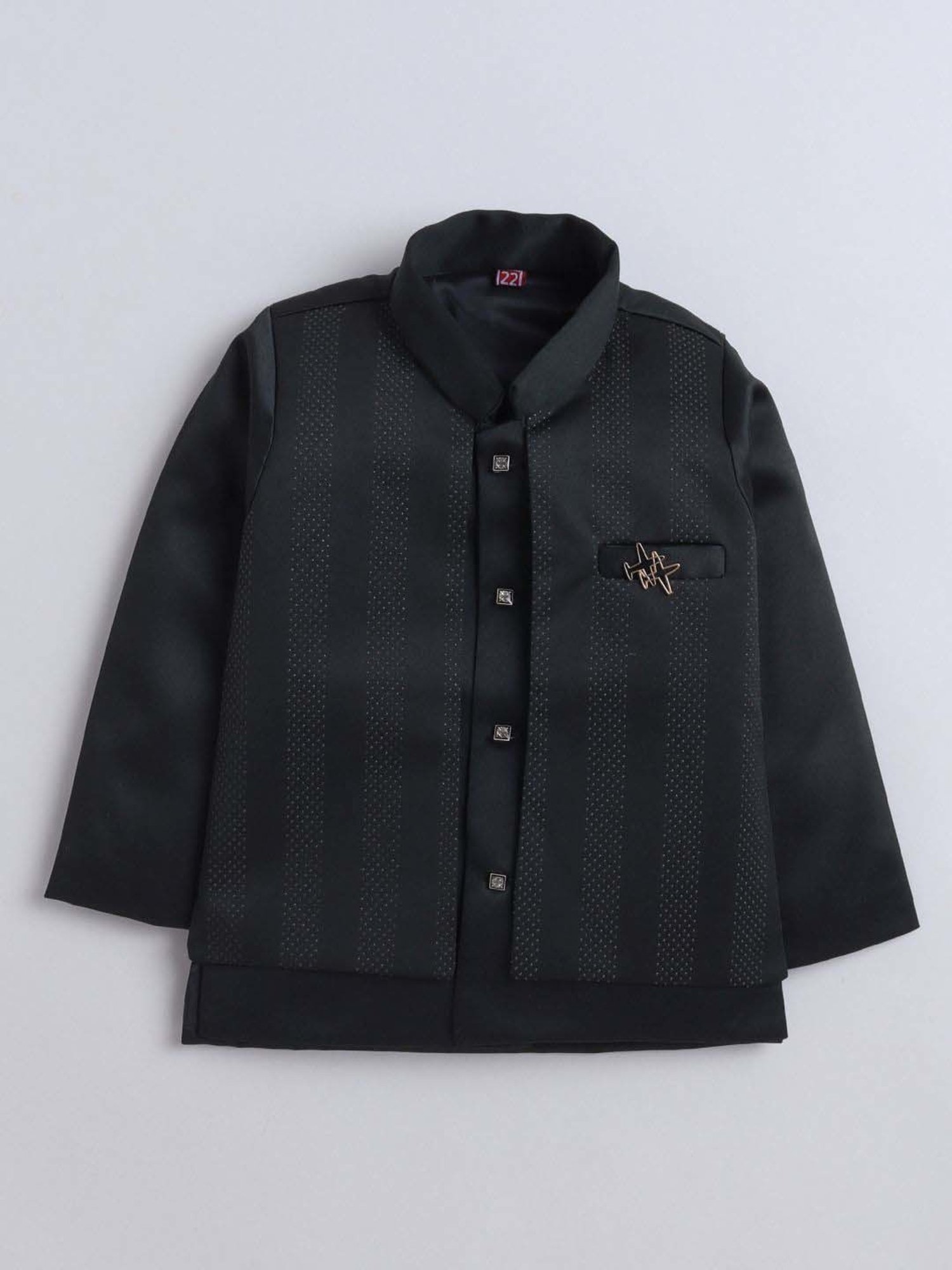 Fourfolds Boys Dark Green Solid Full Sleeves Clothing Set