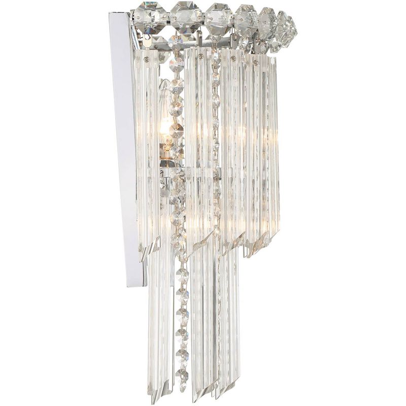 Vienna Full Spectrum Modern Wall Light Sconce Chrome Hardwired 14 1/2" High Fixture Crystal Accents for Bedroom Bathroom Hallway