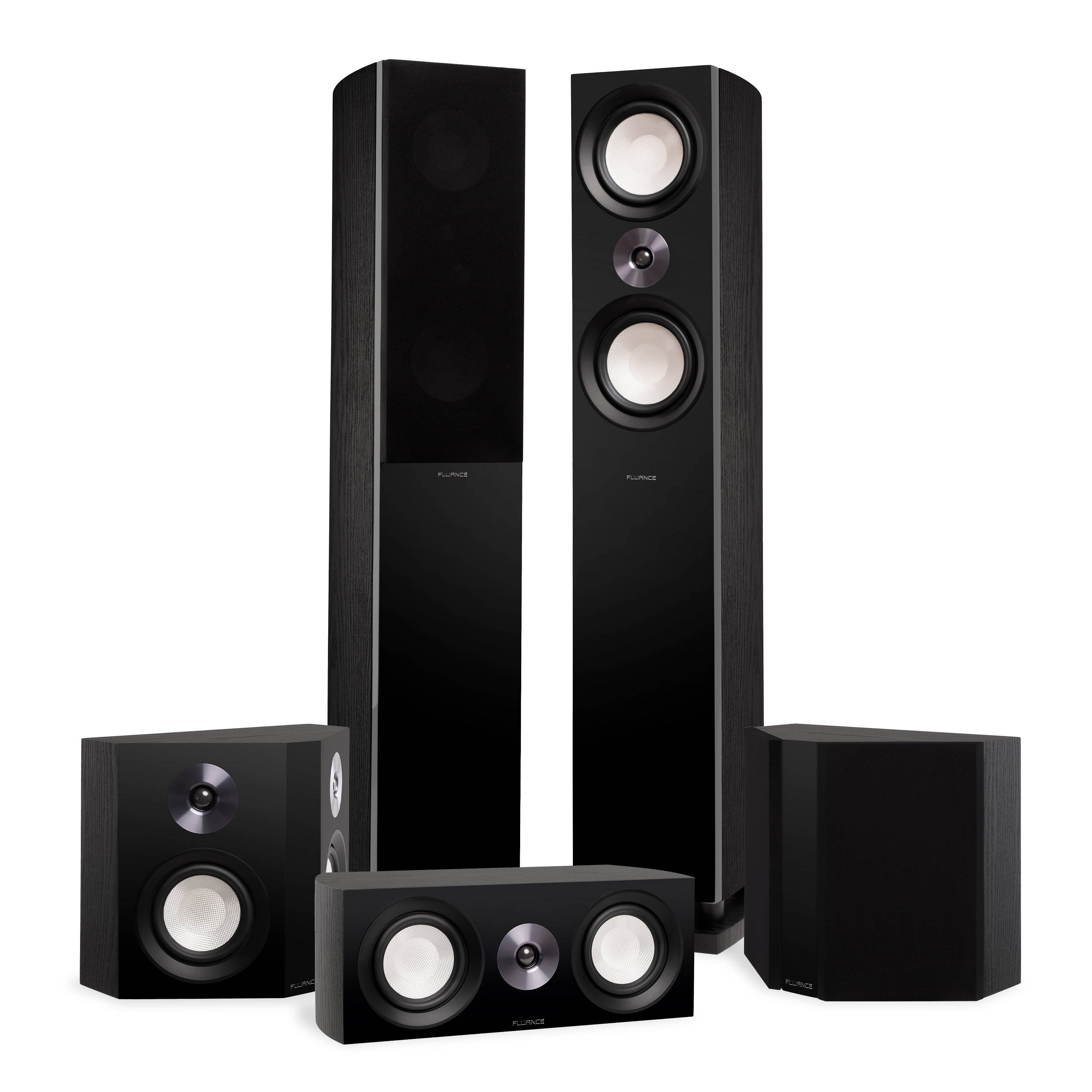 Fluance Reference Surround Sound Home Theater 5.0 Channel Speaker System including 3-Way Floorstanding Towers, Center Channel and Bipolar Speakers - Black Ash (X850BB)