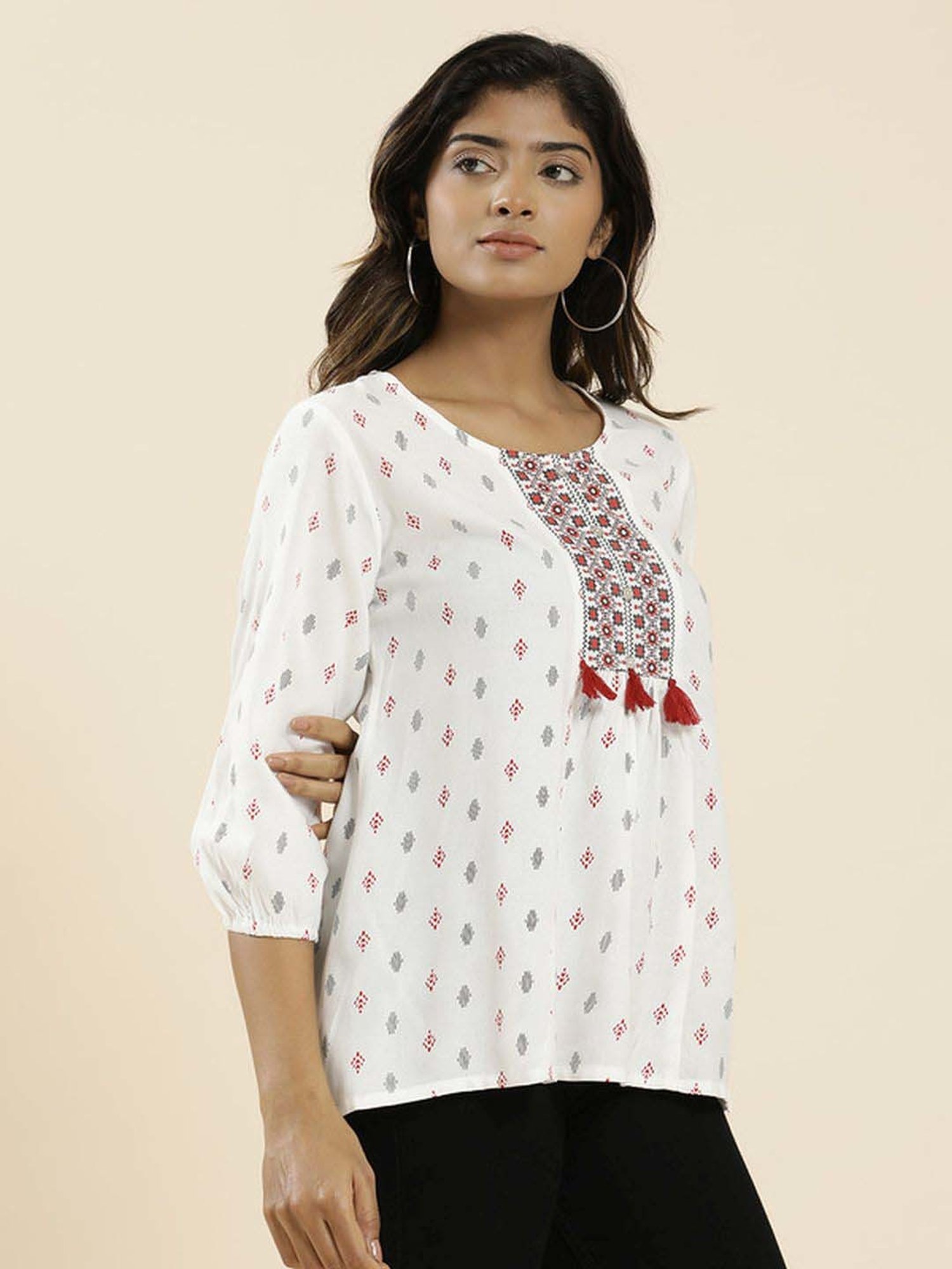Jaipur Kurti White Printed Top