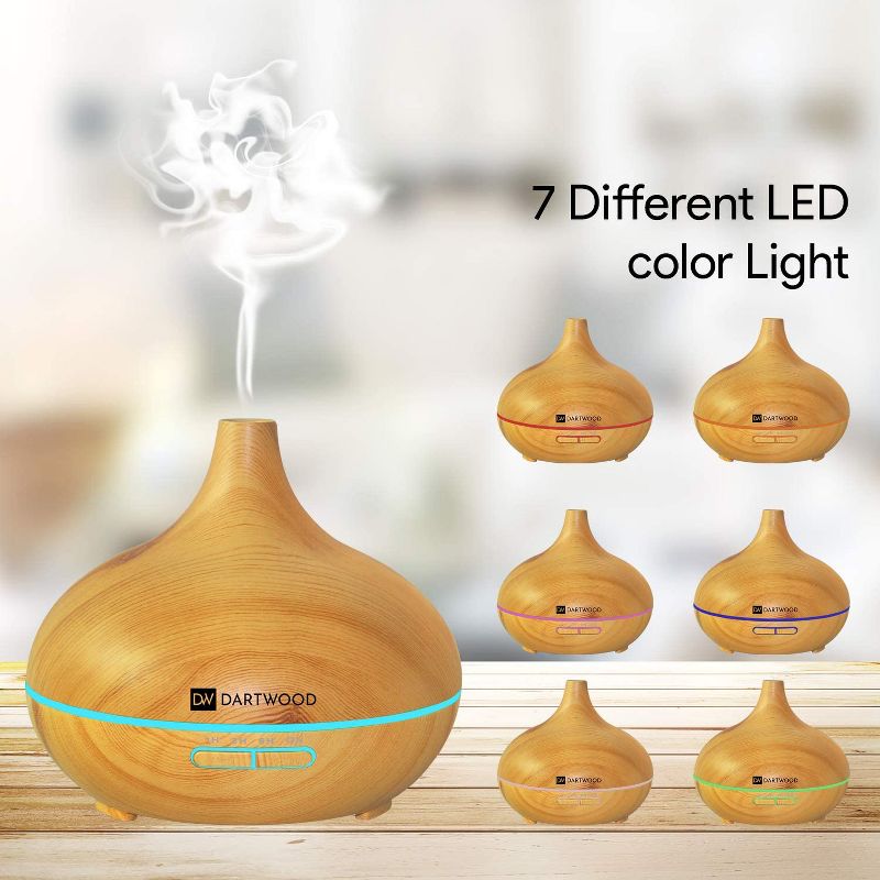 Dartwood Premium Ultrasonic Aroma Diffuser and Humidifier - Essential Oil and Mist Vaporizer with 7 LED Lighting Modes & 4 Timers (300ml)