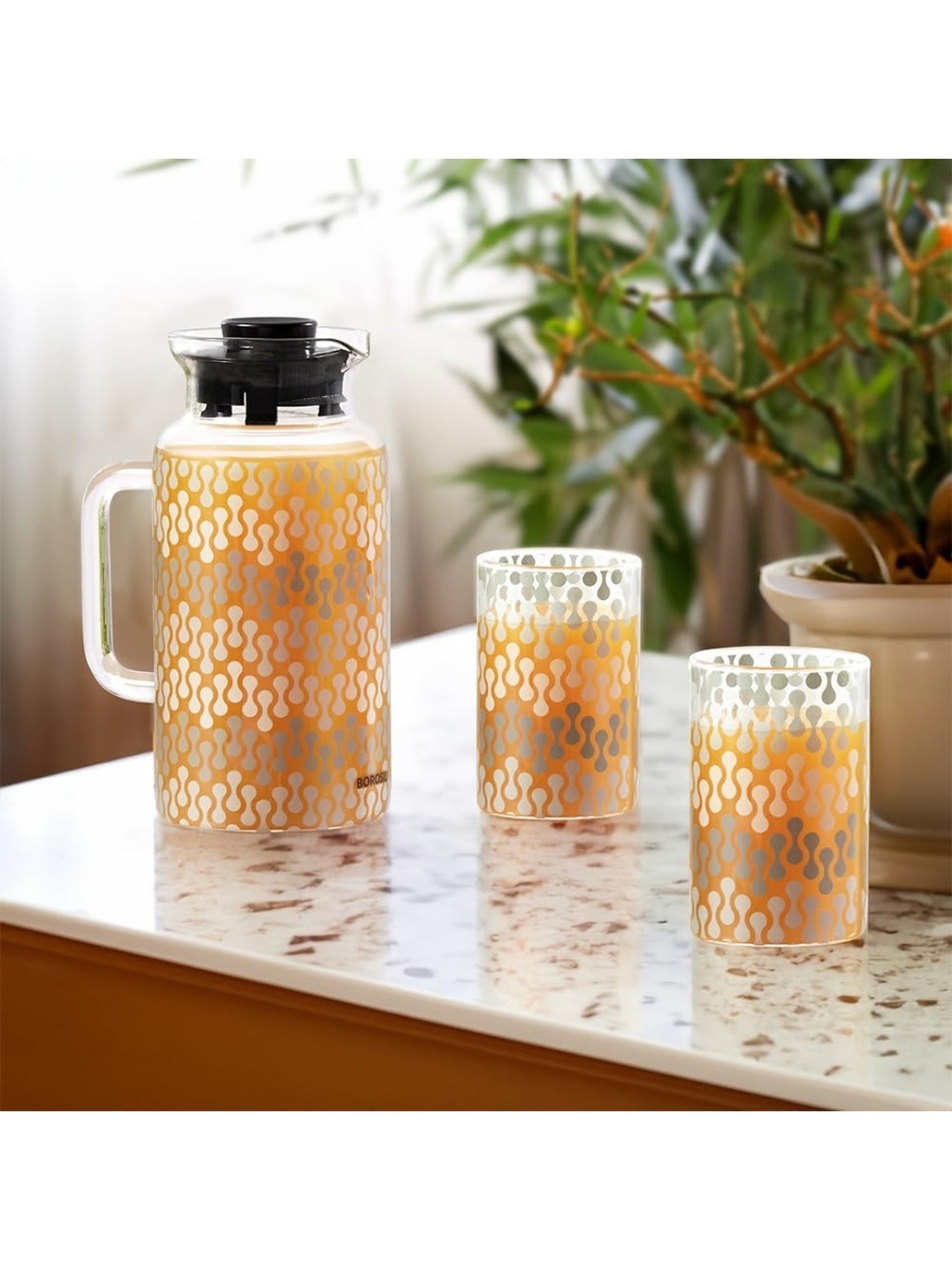 Borosil Vista Transparent Borosilicate Glass Jug with tow set of Glass Medium (295 ml)