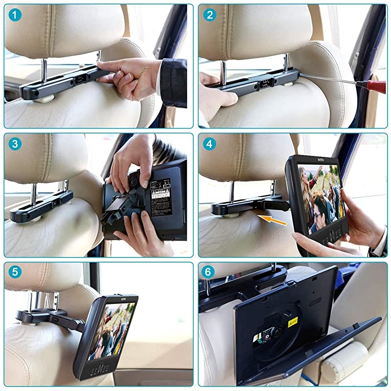 7.5&rsquo;&rsquo; Dual Screen DVD Player Portable Car Headrest Video Built-in 5 Hours Rechargeable Battery, Last Memory, Regions Free (Host DVD Player+ Slave Monitor)