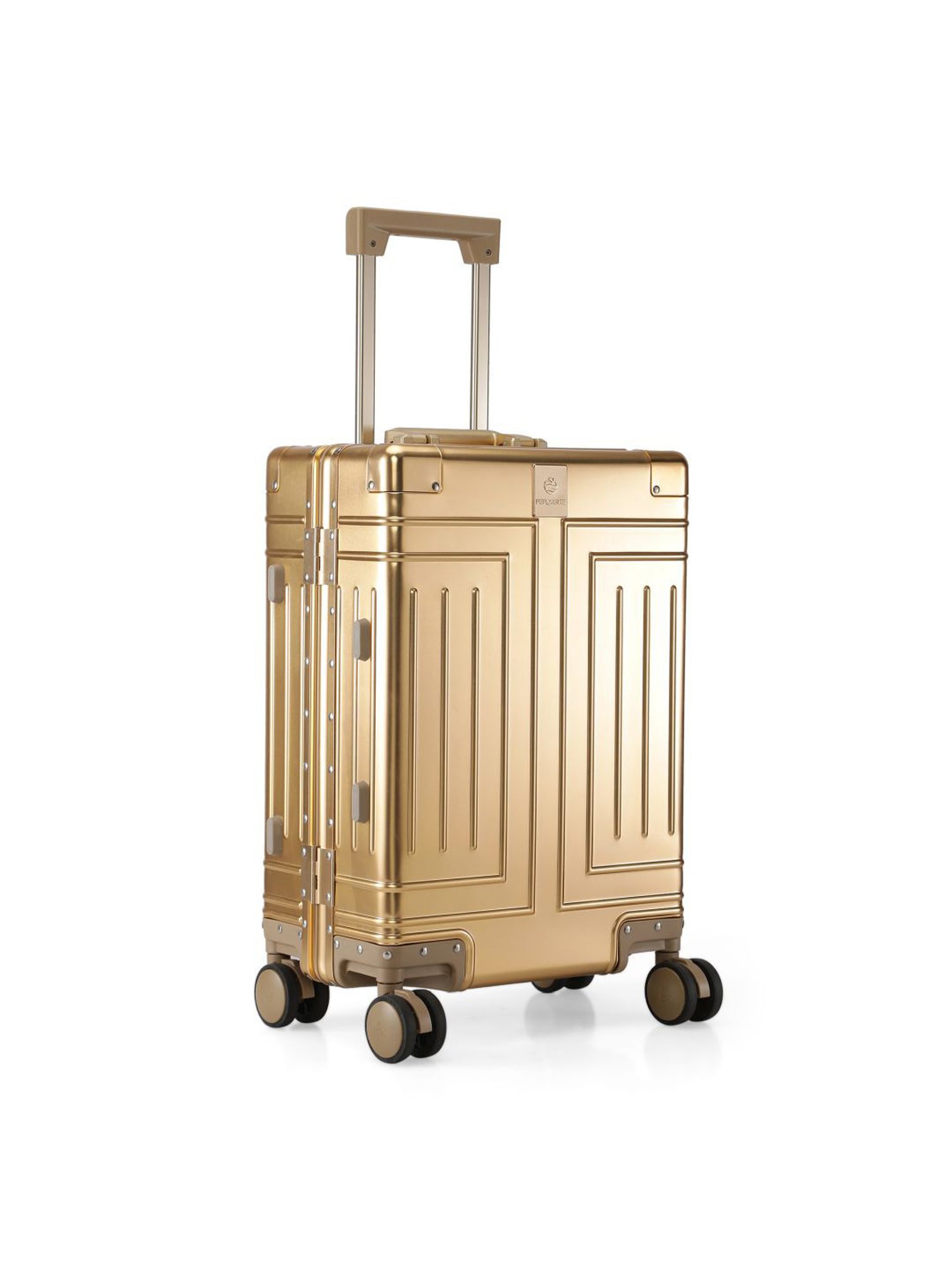 Perquisite Aluminium Trolly Champagne Gold Textured Hard Cabin Bag - 56 cm