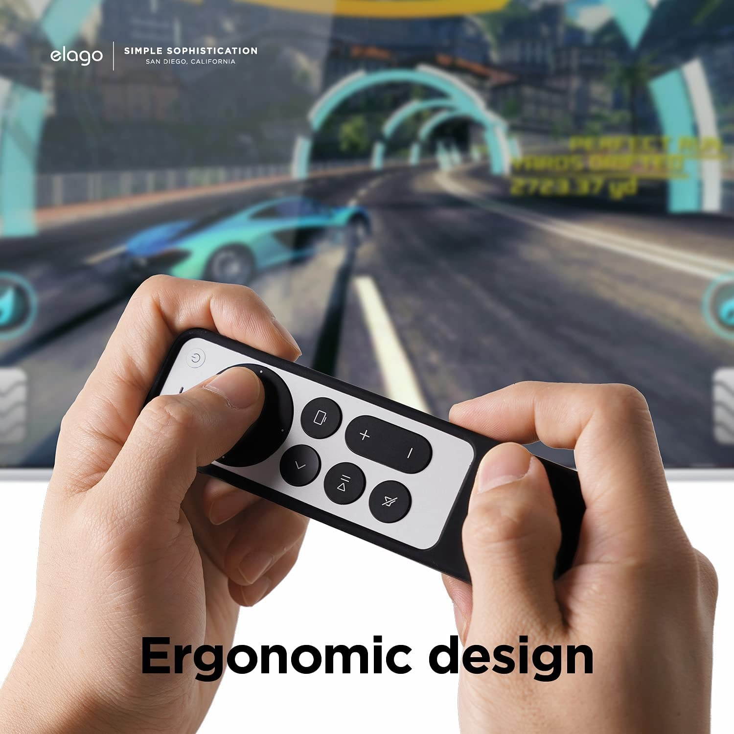 elago R1 Case Compatible with 2021 Apple TV Siri Remote - Magnet Technology, Lanyard Included, Great Grip, Heavy Shock Absorption, Drop Protection, Full Access to All Functions [Black]