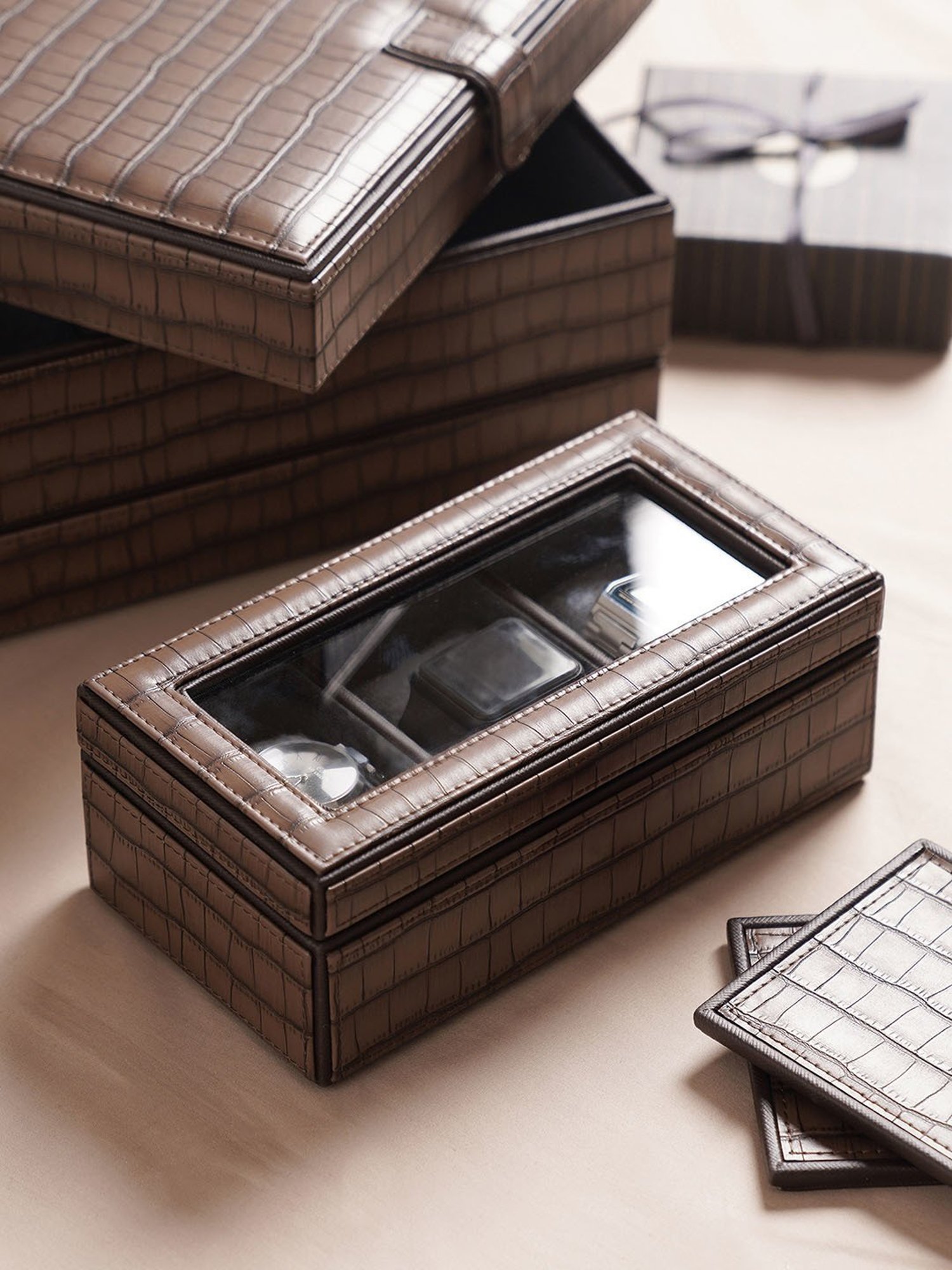 Pure Home and Living Brown Leather Watch Organiser