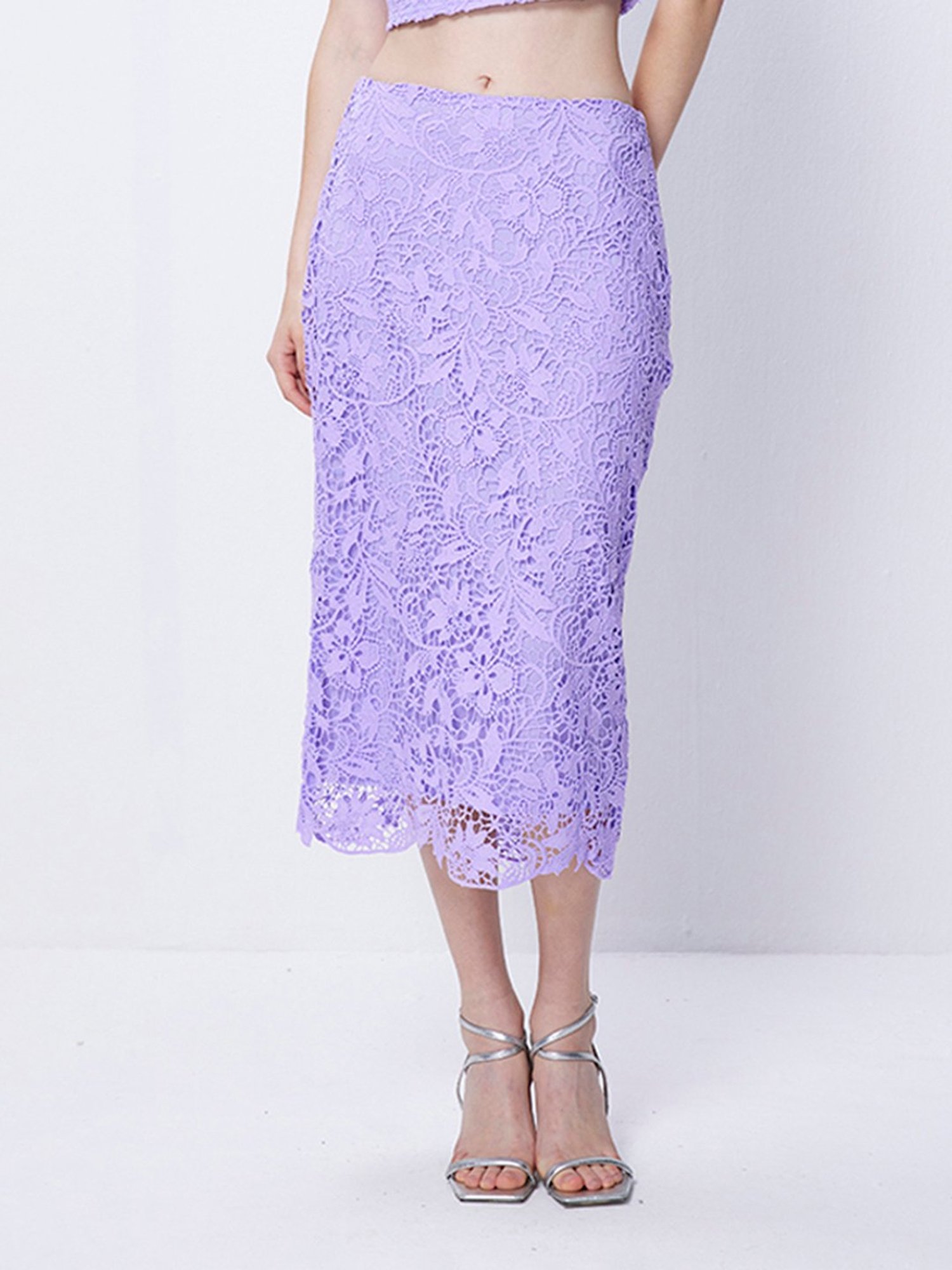 Cover Story Lavender Lace A-Line Midi Skirt