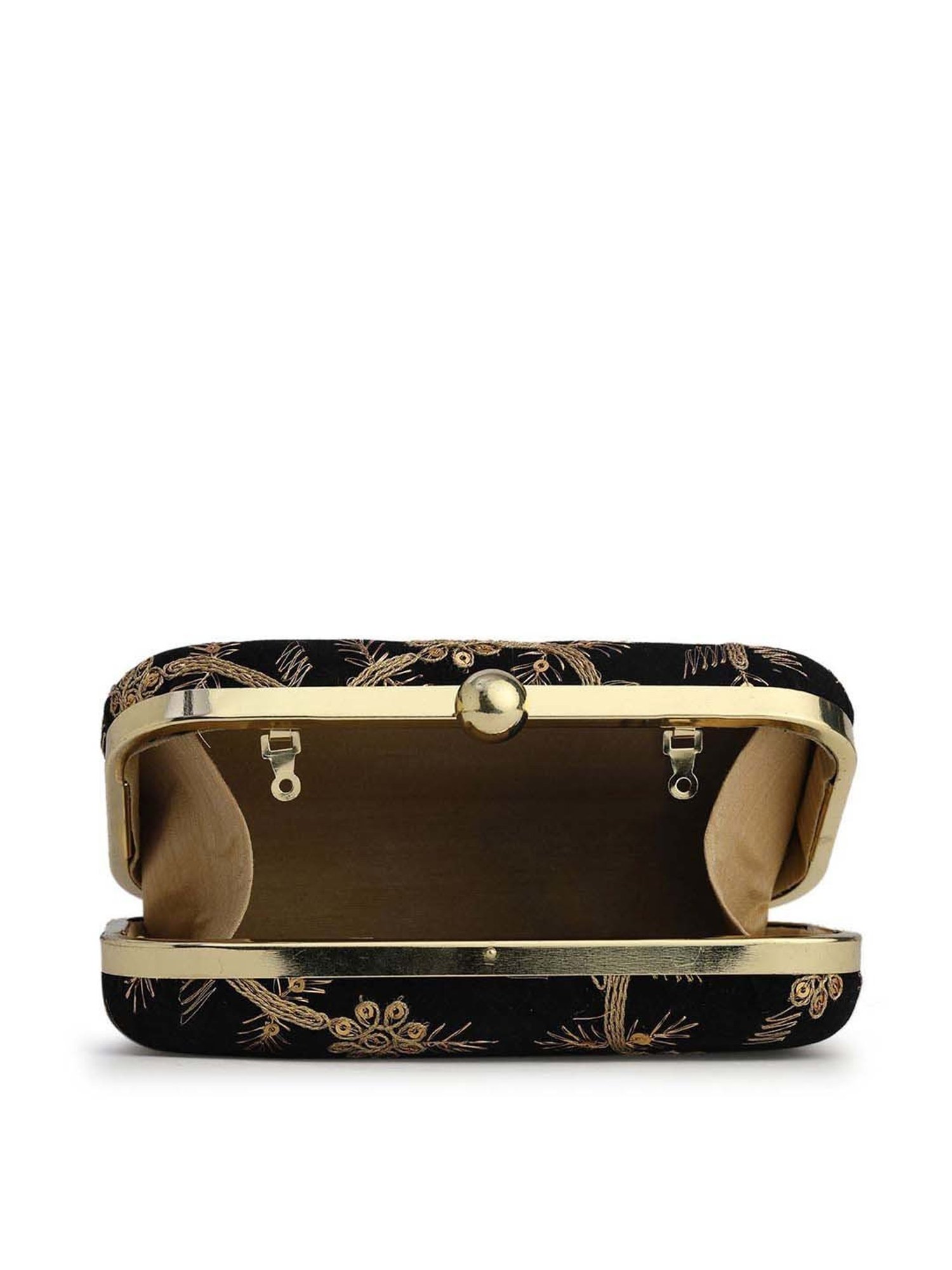 Gaurapakhi Black Embroidered Minaudiere Clutch