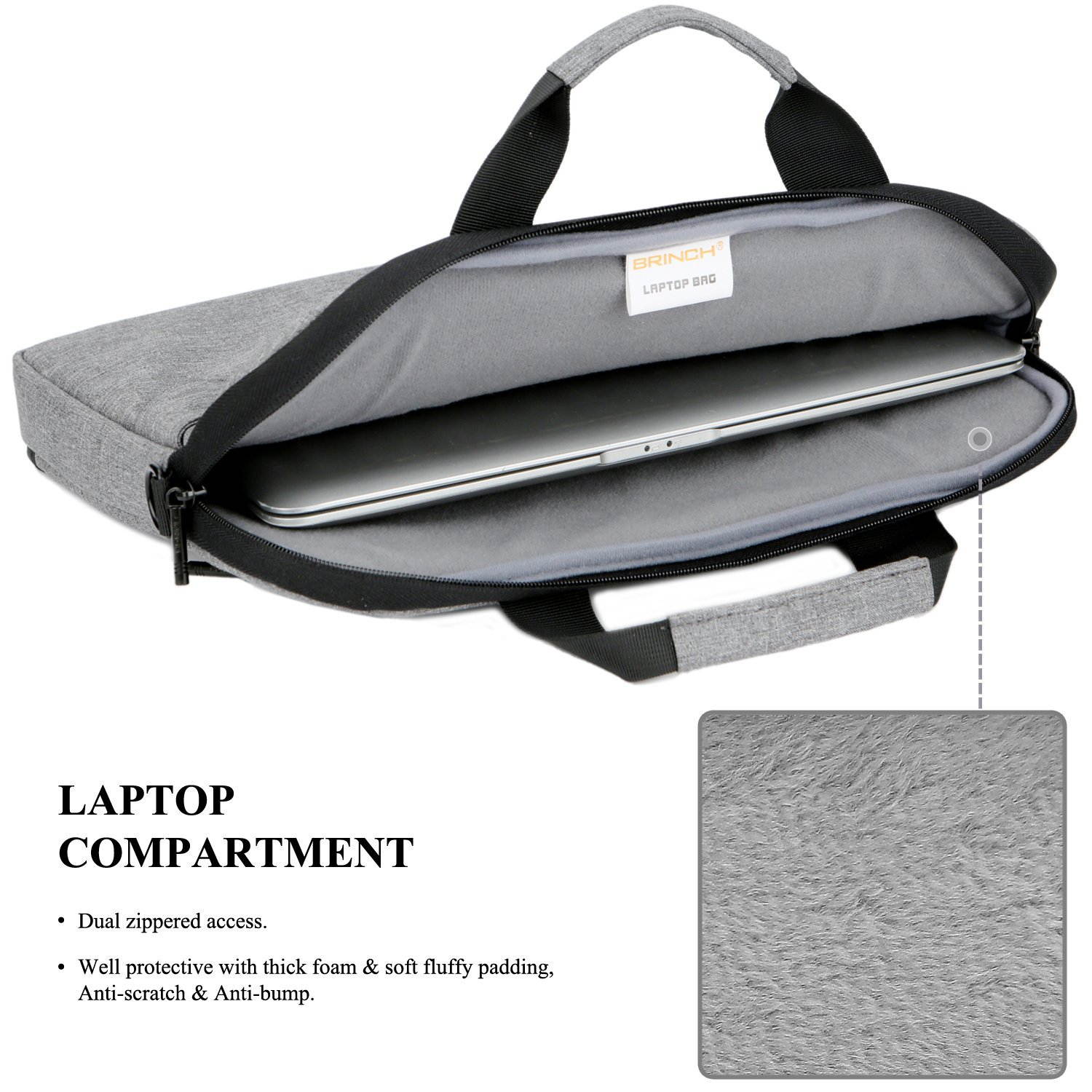 BRINCH 15.6 Inch Laptop Shoulder Bag,Classic Lightweight Slim Portable Laptop Messenger Sleeve Case for Work / Travel,Fits 15 - 15.6 Inches Laptop / Notebook / MacBook / Ultrabook Computer,Black