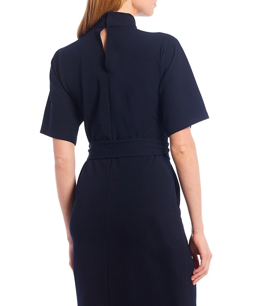 Maggy London Mock Neck Dolman Sleeve Tie Waist Sheath Dress