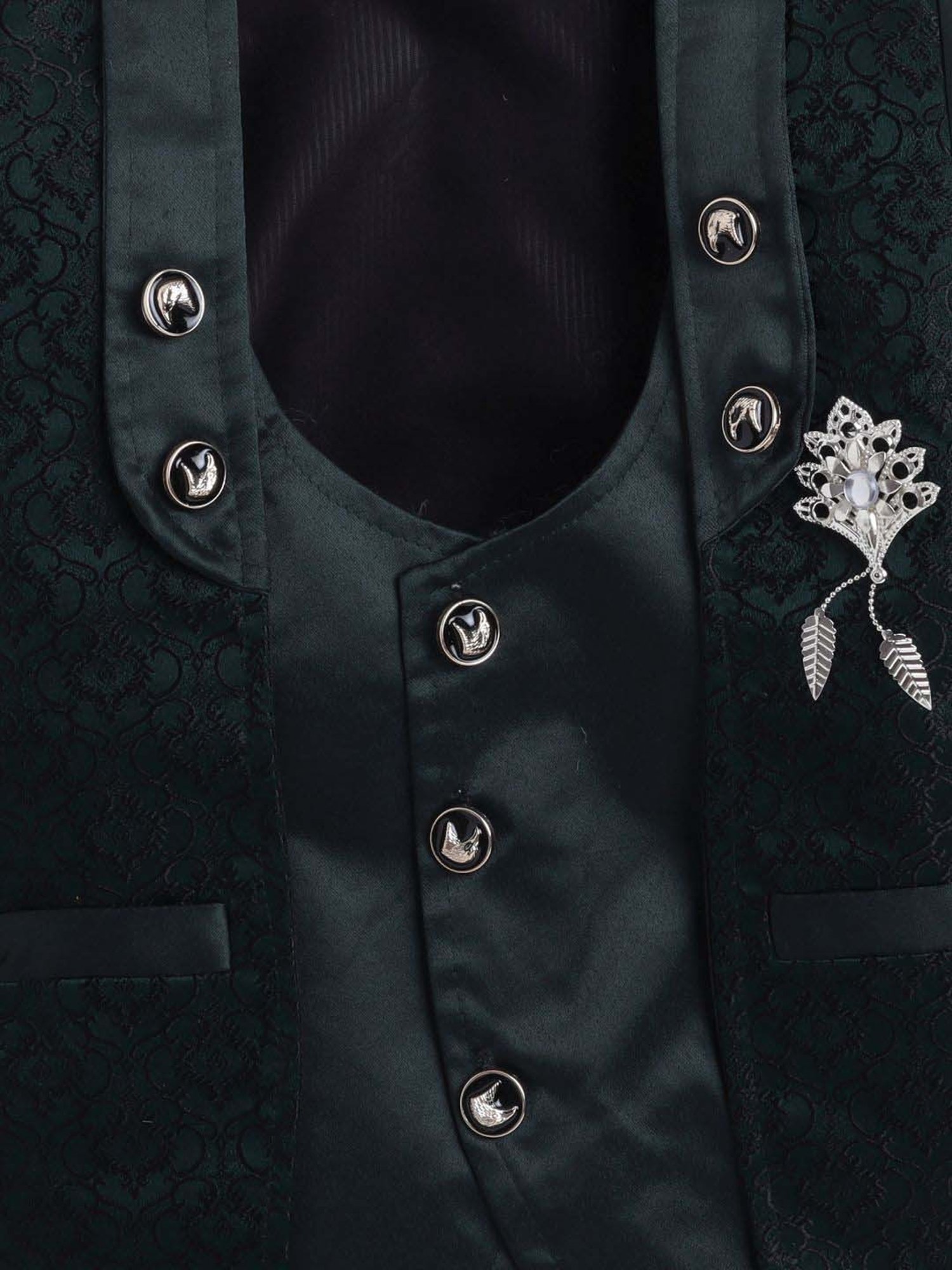 Fourfolds Boys Dark Green Solid Full Sleeves Clothing Set