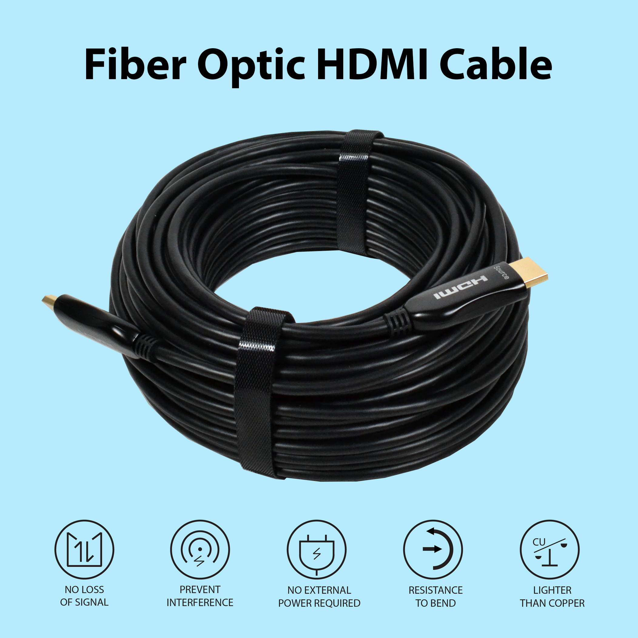 Logico 40ft FIBER OPTIC HDMI CABLE 4K &ndash; HDMI 2.0 a/b Compliant, HDCP 2.2 Super High-Speed, Ultra HD HDMI ARC cable with HDR. Perfect for HDTV/Projector/Home Theatre/Roku TV/Apple TV/Video Game Console