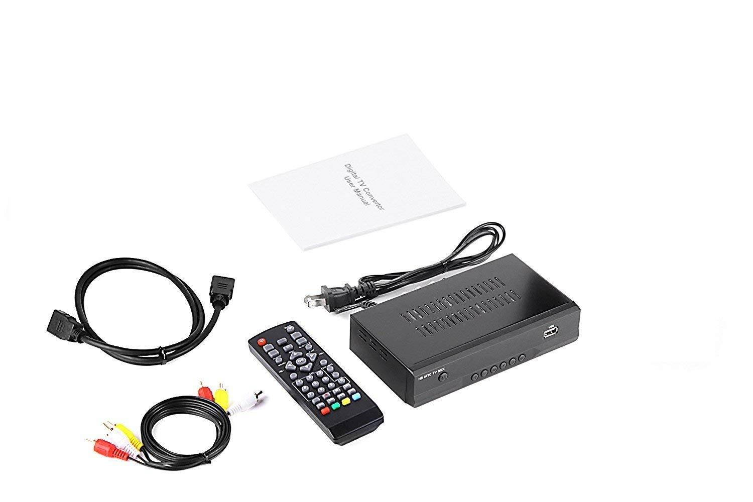 Exuby Digital Converter Box for TV, Flat Antenna, HDMI Cable for Recording & Viewing Free Full HD Digital Channels (Instant & Scheduled Recording, 1080P, HDMI Output, 7Day Program Guide & LCD Screen)