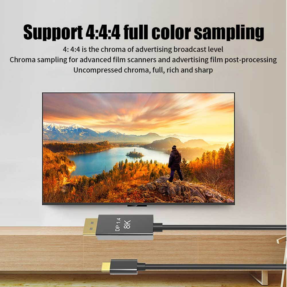 Thunderbolt 3 USB C DP1.4 Type C Cable to Displayport+PD Charging Port 8K HD Video Adapter Cable