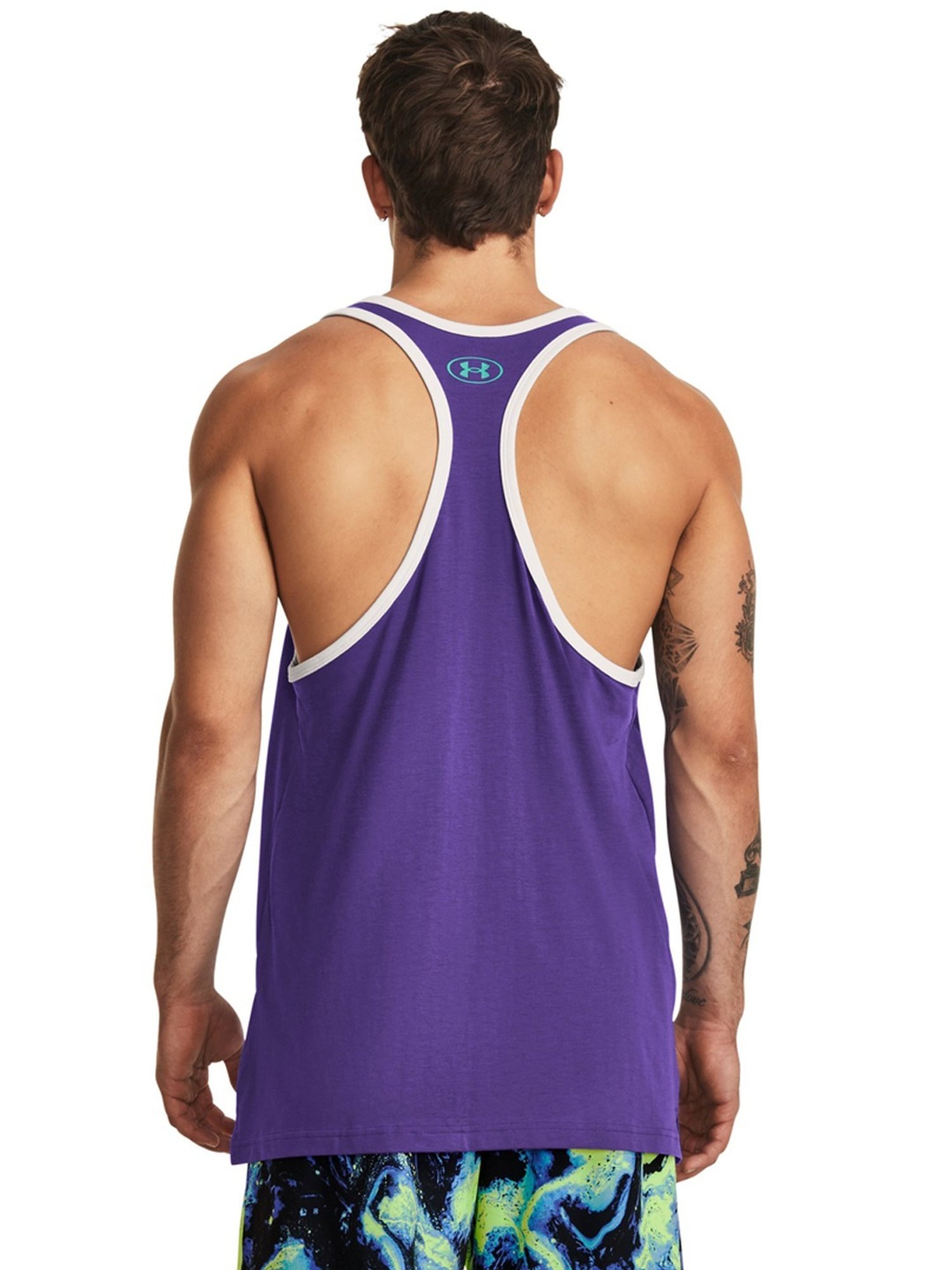 Under Armour Purple Cotton Loose Fit Printed Tank Tee