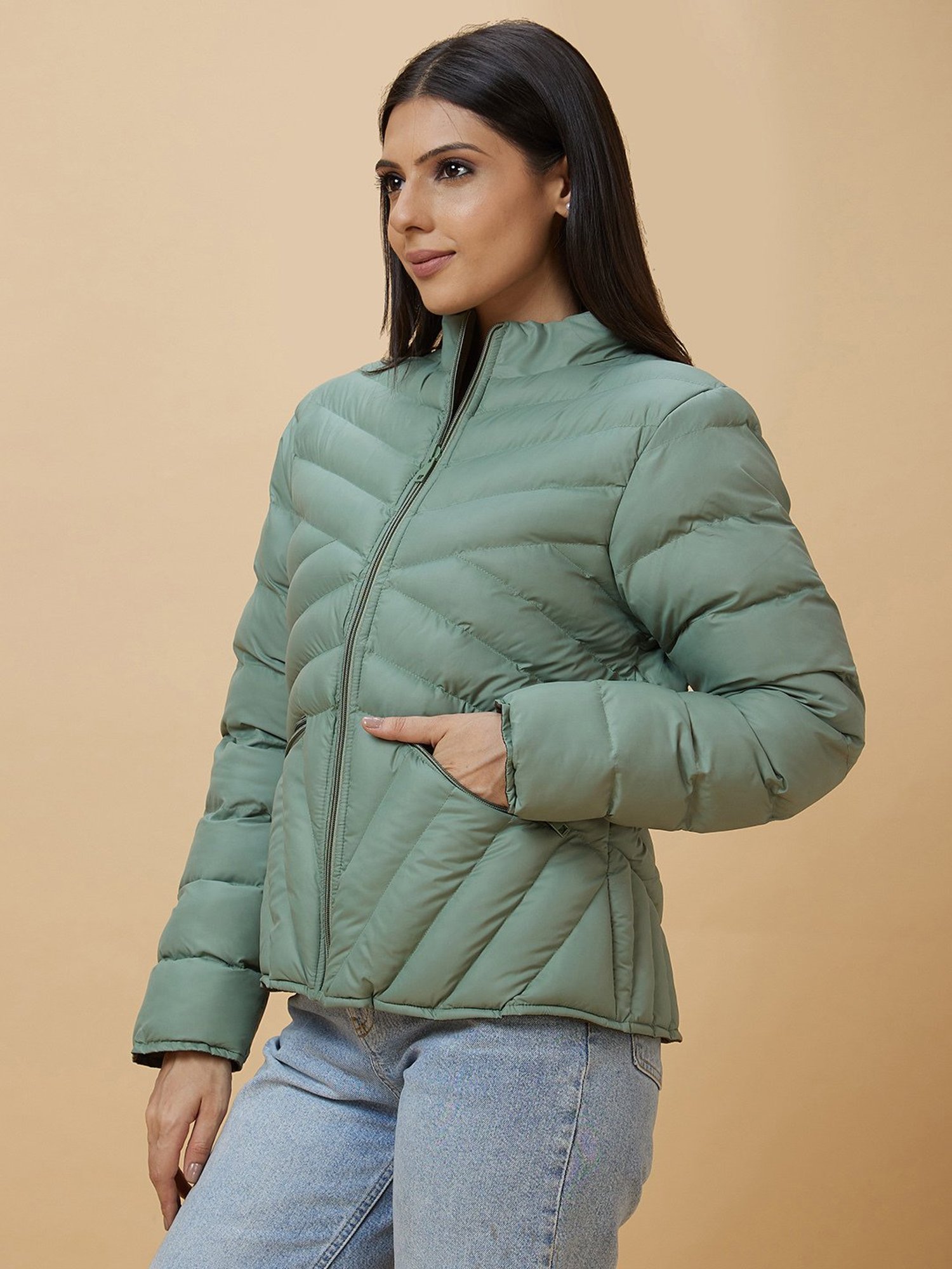 Globus Sea Green Regular Fit Puffer Jacket