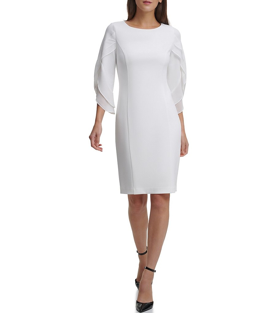 DKNY Tulip Sleeve Stretch Scuba Crepe Shift Dress