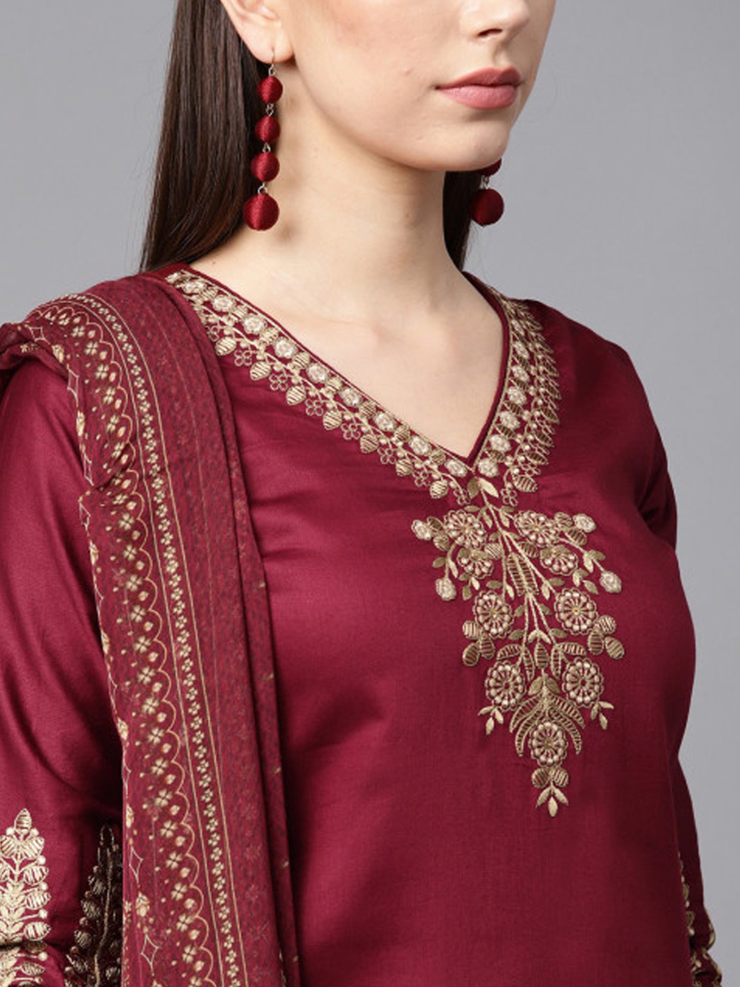 Saree Mall Maroon Embroidered Dress Material
