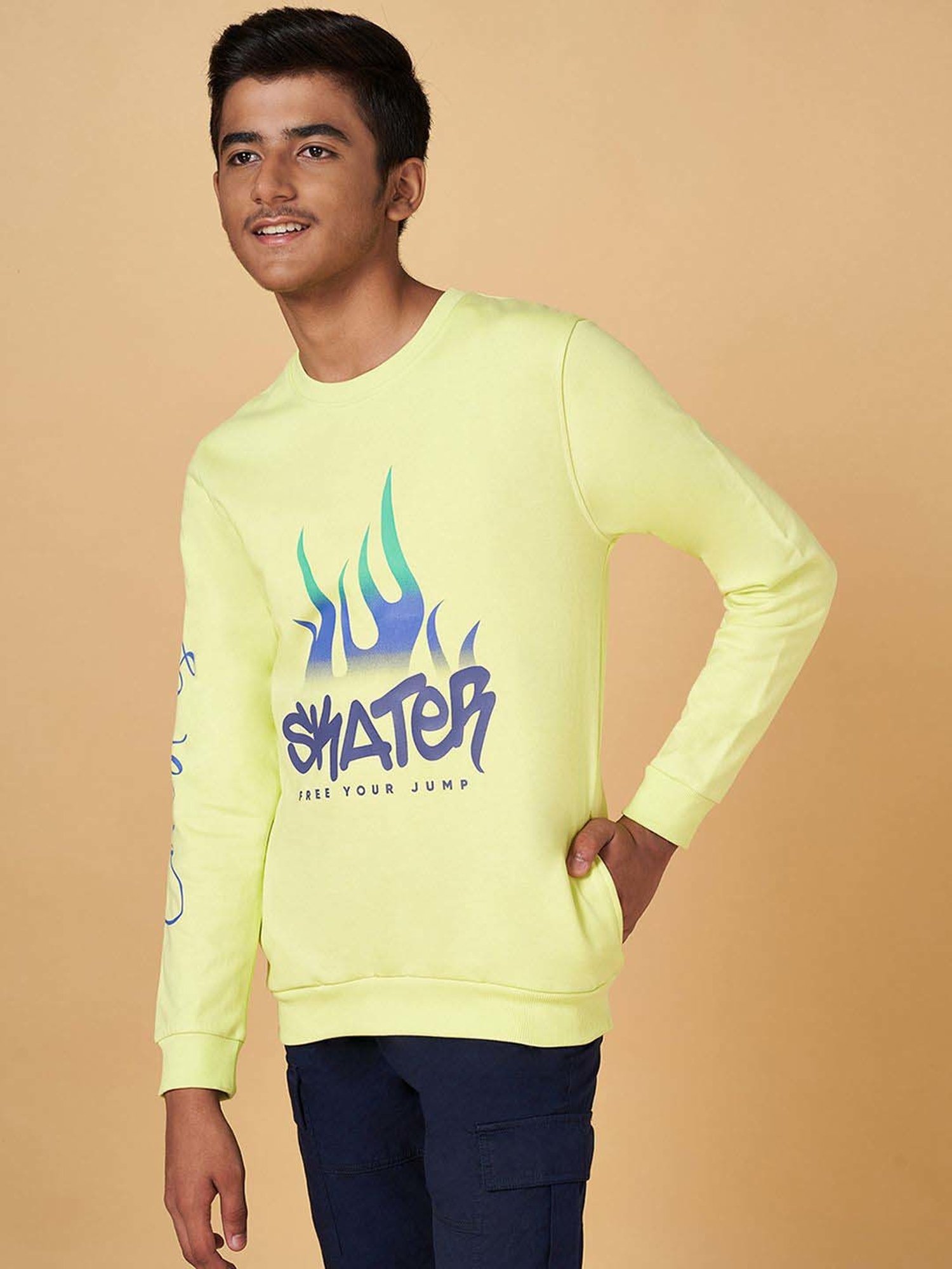 Coolsters by Pantaloons Kids Green Cotton Printed Full Sleeves Sweatshirt