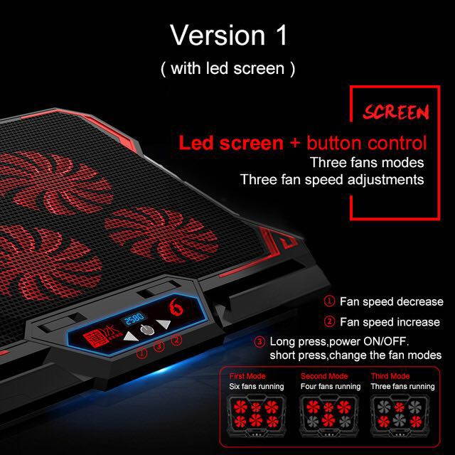 Laptop Cooling Pad, 2600RPM Laptop Cooler with 6 Quiet Red LED Fans for 12"-17" Inch Laptop, Dual USB 2.0 Ports, Portable Angle Adjustable Laptop Stand for Gaming Laptop Notebook-RED