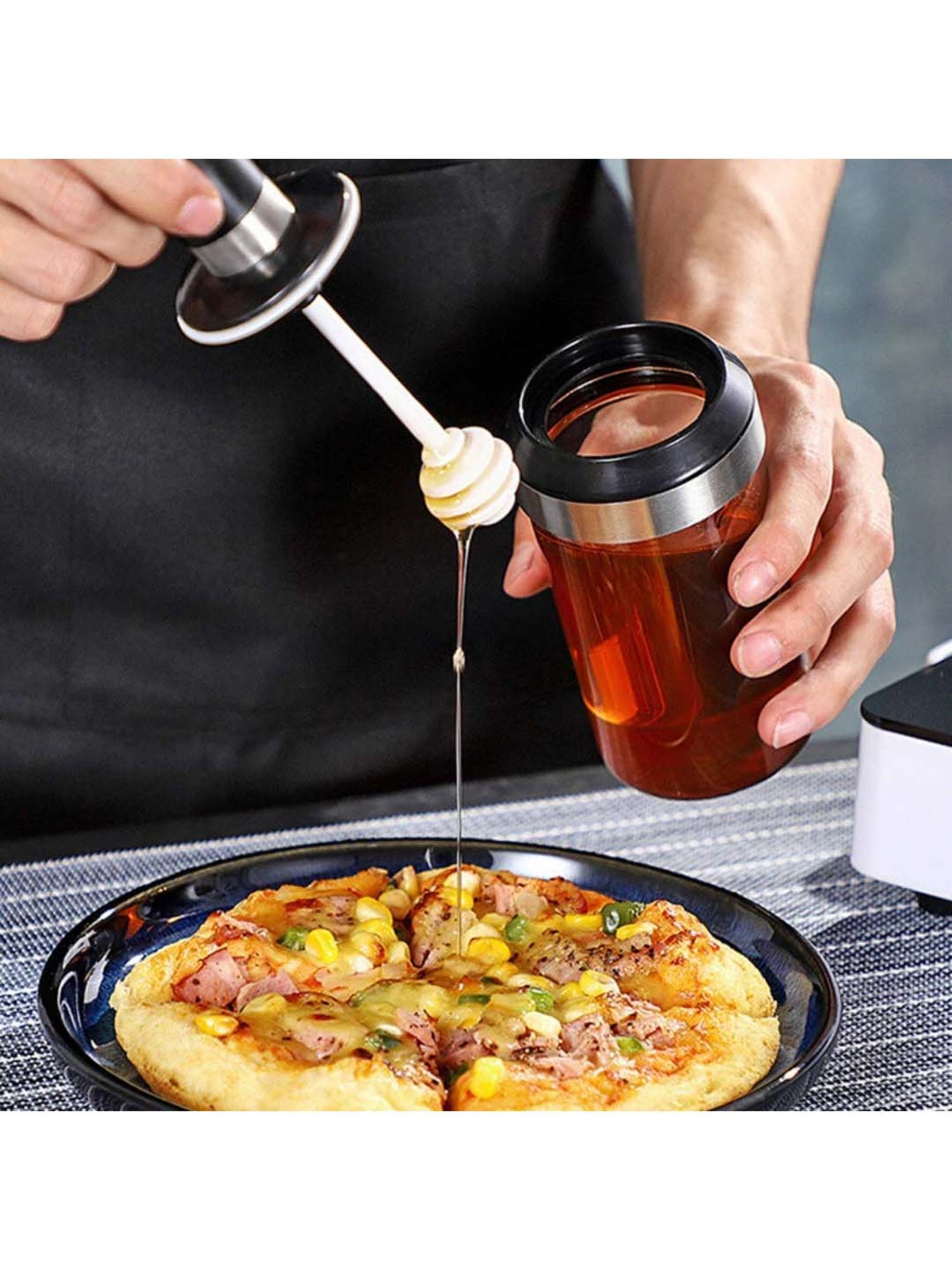 Femora Transparent Borosilicate Glass Honey Container with Dipper (250 ml) - Set of 1