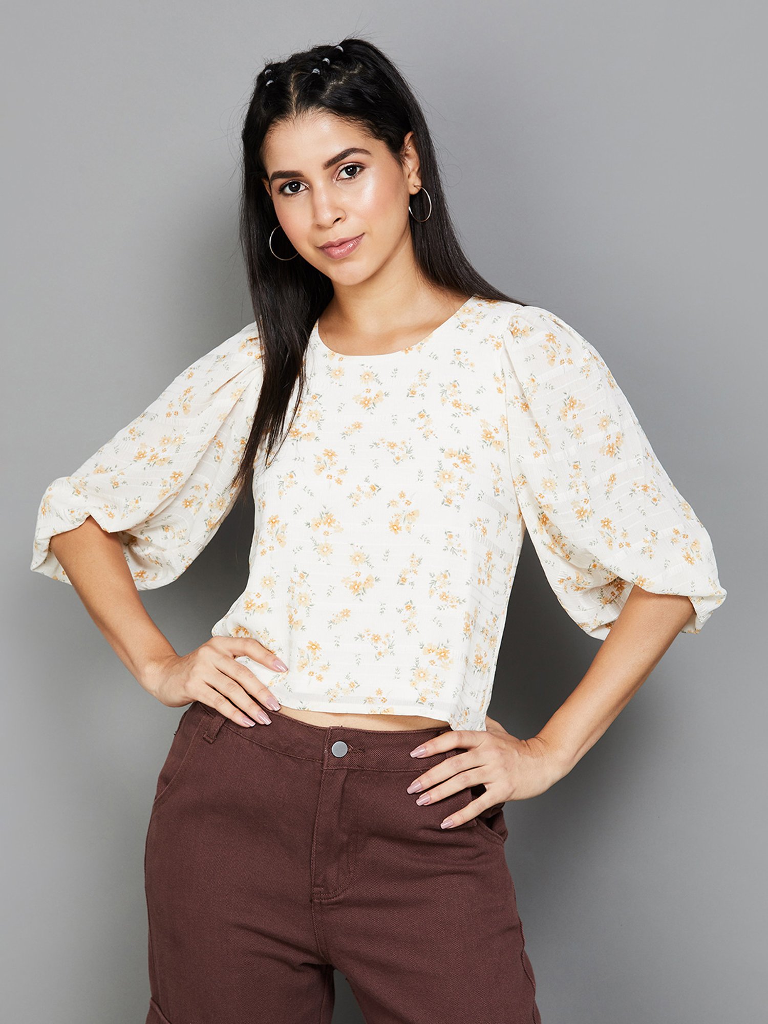 Ginger by Lifestyle White Floral Print Top