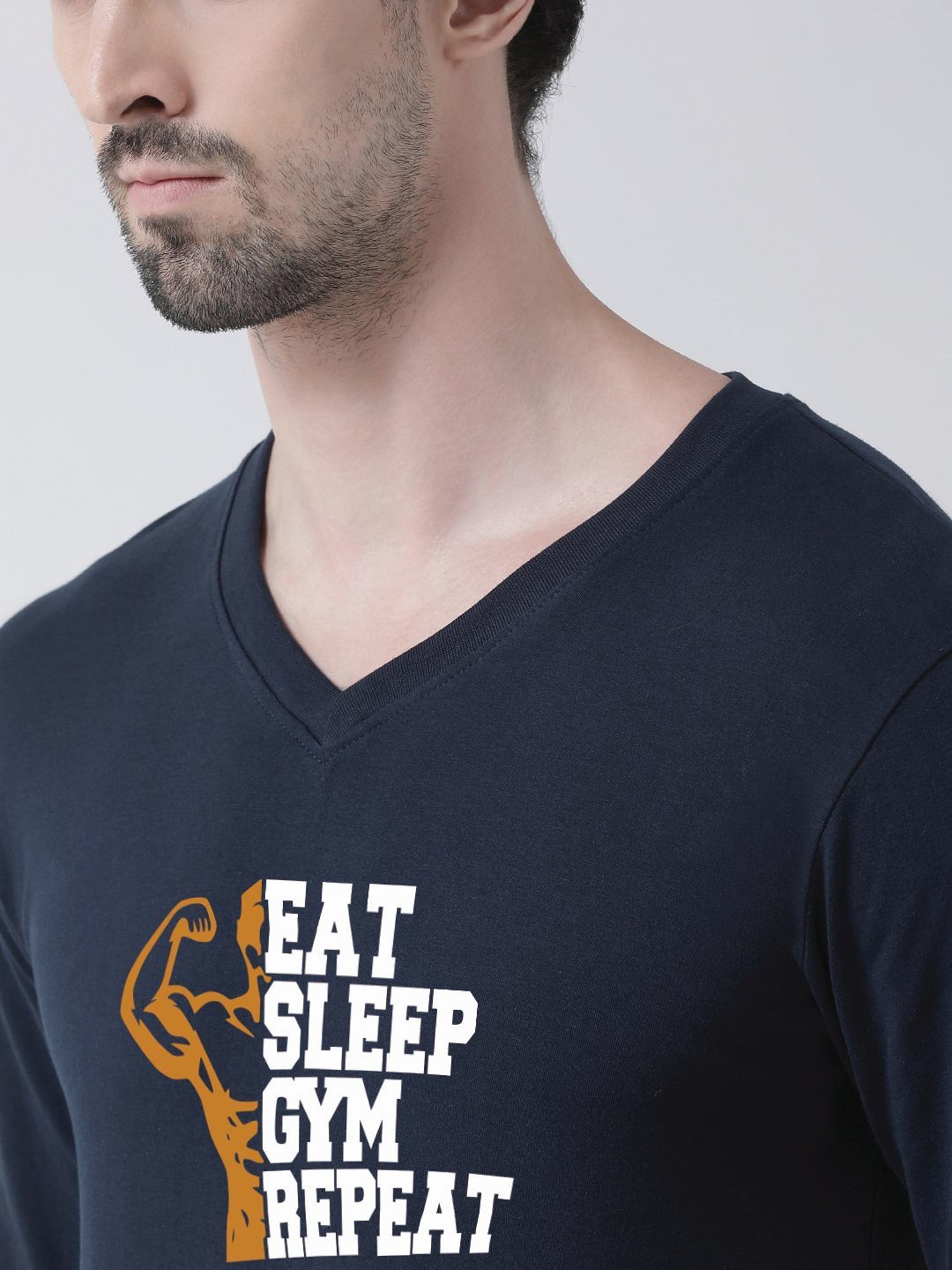 Friskers Navy Blue Cotton Slim Fit Printed T-Shirt