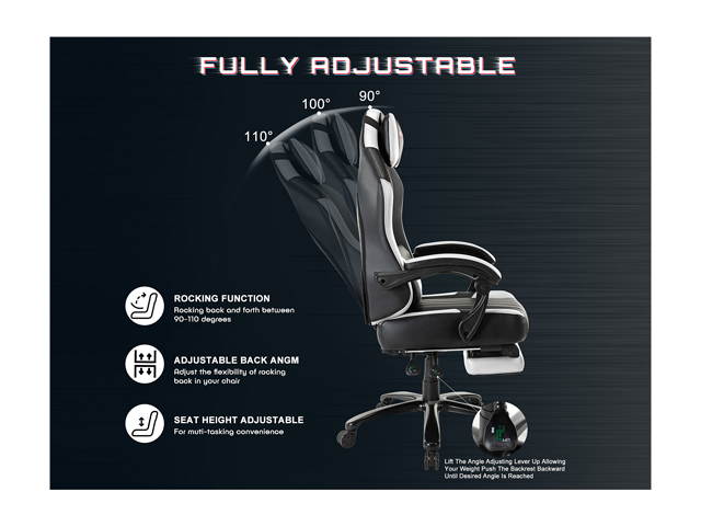 STARSPACE High Back 350lb Memory Foam Ergonomic Reclining Gaming Chair Metal Base - Adjustable Back Angle and Retractable Footrest Racing Executive Computer Desk Office Chair with Thick Padded Arms