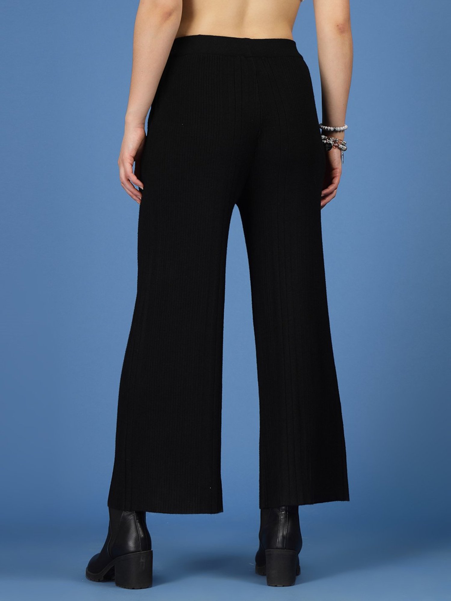 Mafadeny Black Regular Fit Mid Rise Palazzos
