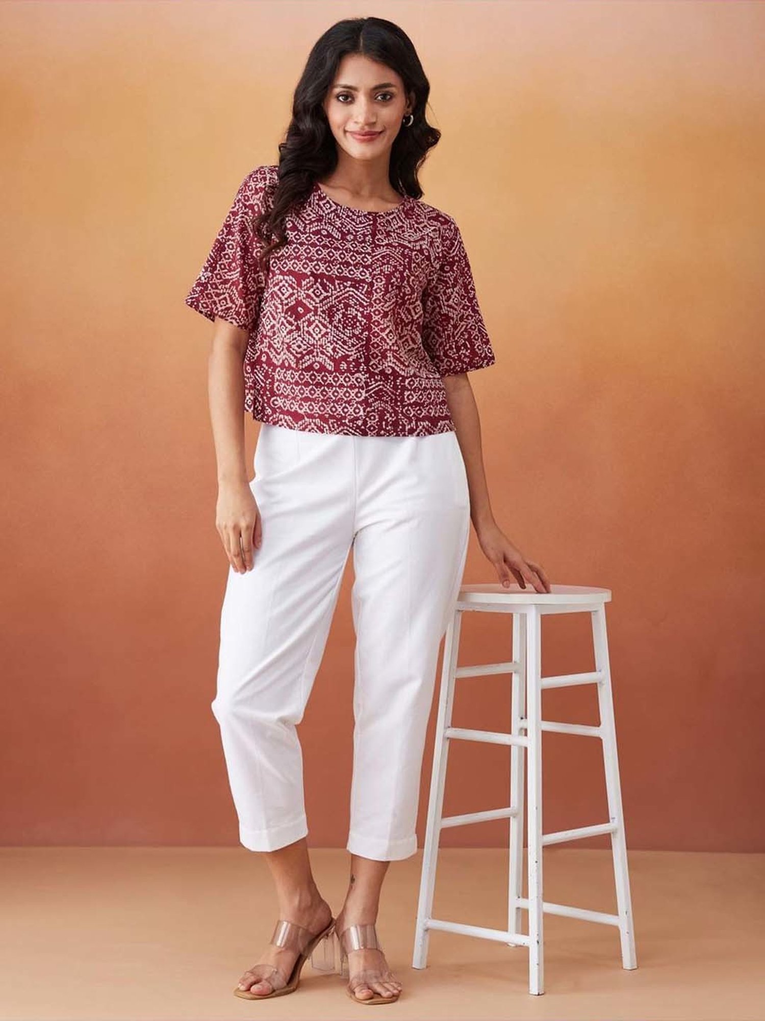 Fabindia Red Cotton Printed Top