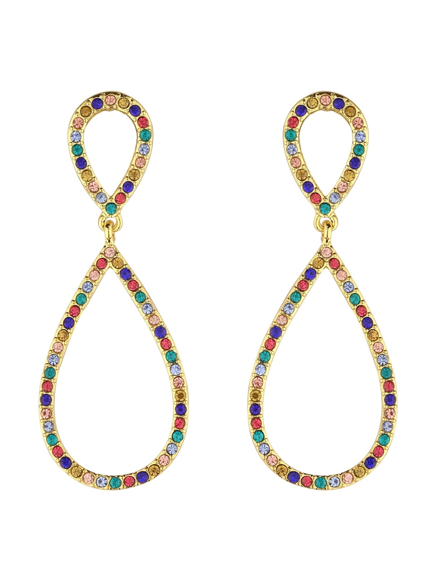 Lilly & Sparkle Gold-Toned Multi-Stoned Drop-Shaped Dangler Earrings