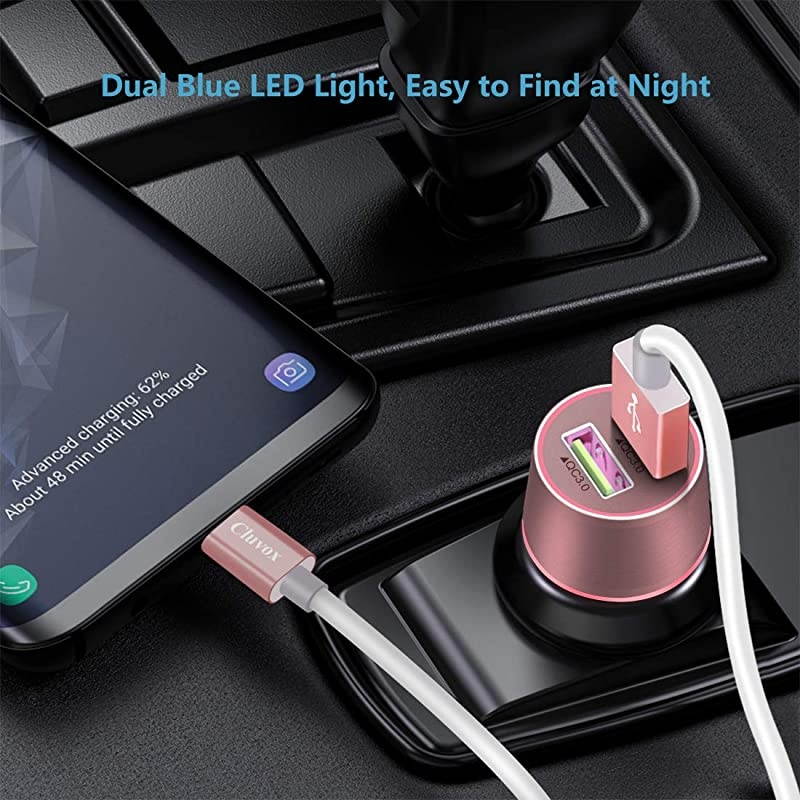 USB C Car Charger, Compatible for Samsung Galaxy S21/S20 Plus/Ultra/S20 FE/S10+/S10e/S9/S8/Note 20/10/9/8/A20/A50/A70/A10S, Quick Charge 3.0 Dual USB Rapid Car Charger with Type C Cable 3.3ft