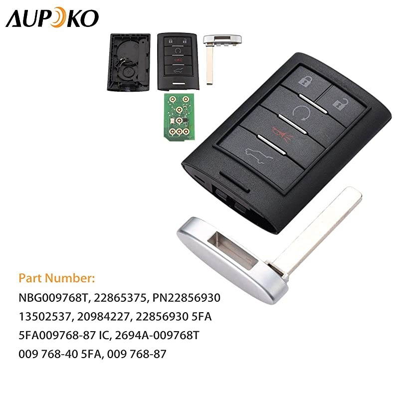 Keyless Entry Remote Control NBG009768T, 5 Button 315MHz Uncut Insert Blade Car Smart Key Fob, Replace# 22865375, PN22856930, Fits for for Cadillac SRX ATS ELR XTS 2013-2014