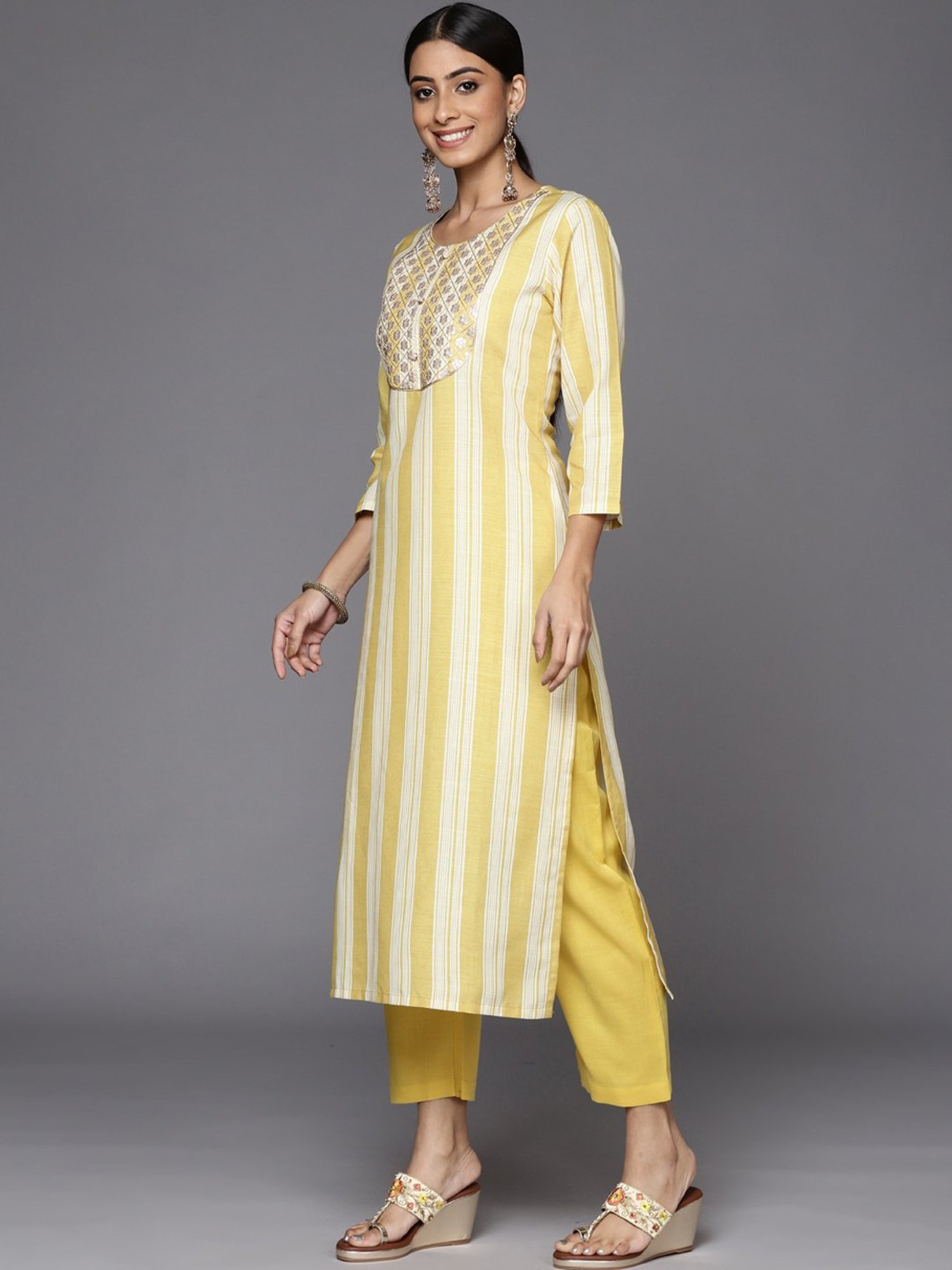 Varanga Yellow Embroidered Kurta Pant Set With Dupatta