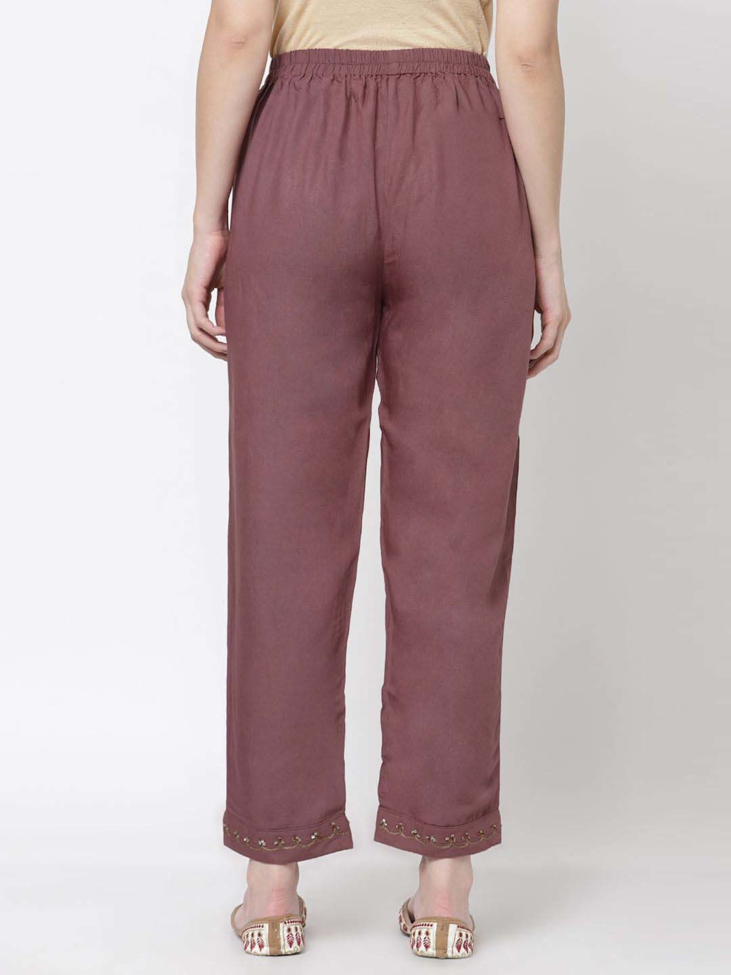 DART STUDIO Purple Linen Regular Fit Palazzos