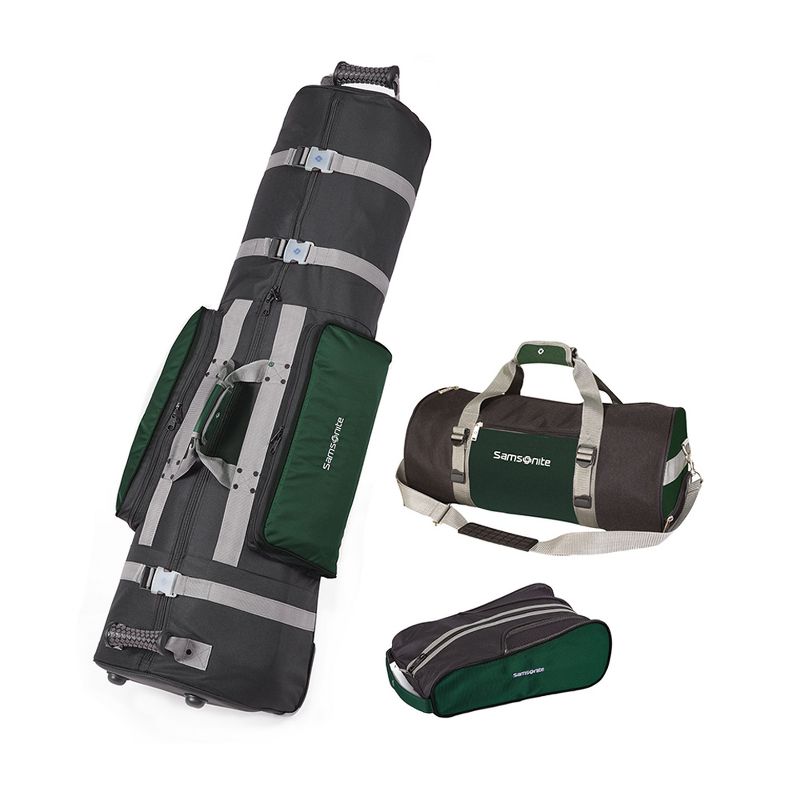 Samsonite SAM700HNBK Golf Deluxe 3 Piece Travel Set with Golf Bag Cover, Shoe Bag & Duffel, Black and Hunter Green
